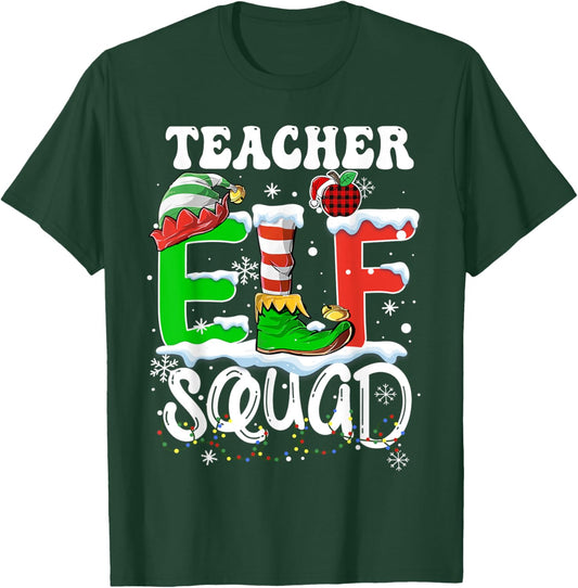 Teacher ELF Squad Funny Christmas ELF Kids Teacher Group T-Shirt - T-Shirt | Forest