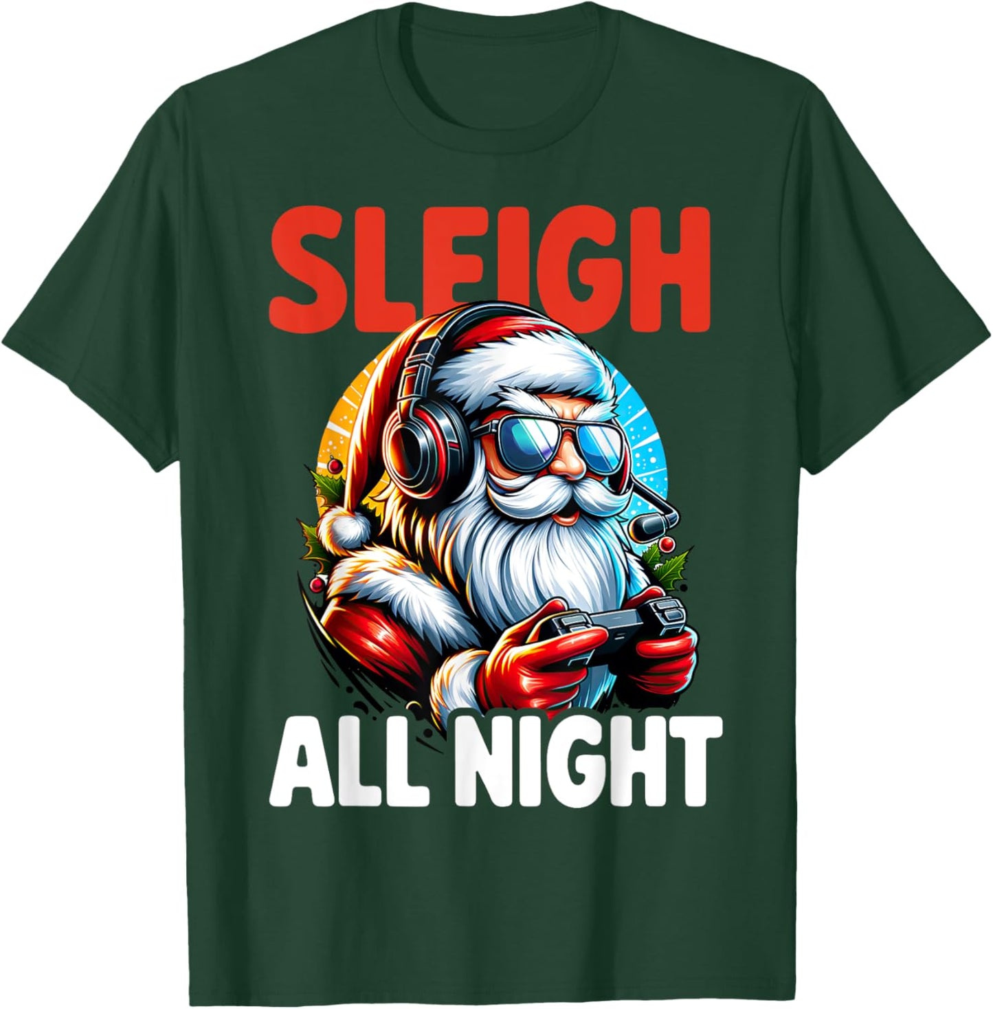 Christmas Gamer Boys Sleigh All Night Video Game Santa Xmas T-Shirt - T-Shirt | Forest