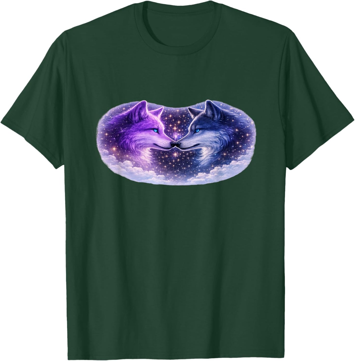 Celestial Purple Blue Wolves Cosmic Spirit Wolf Art T-Shirt - T-Shirt | Forest