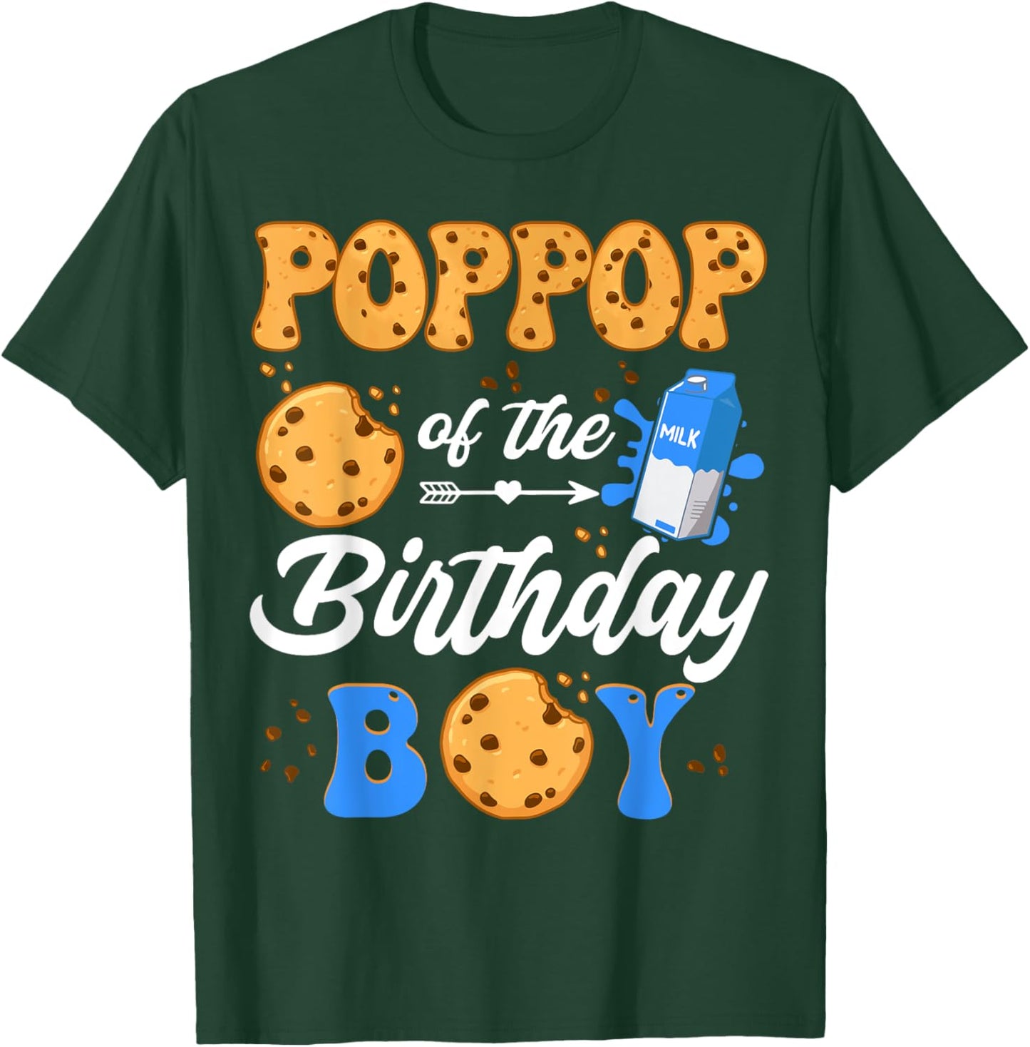 PopPop Of The Birthday Boy Milk And Cookies 1St Birthday T-Shirt - T-Shirt | Forest