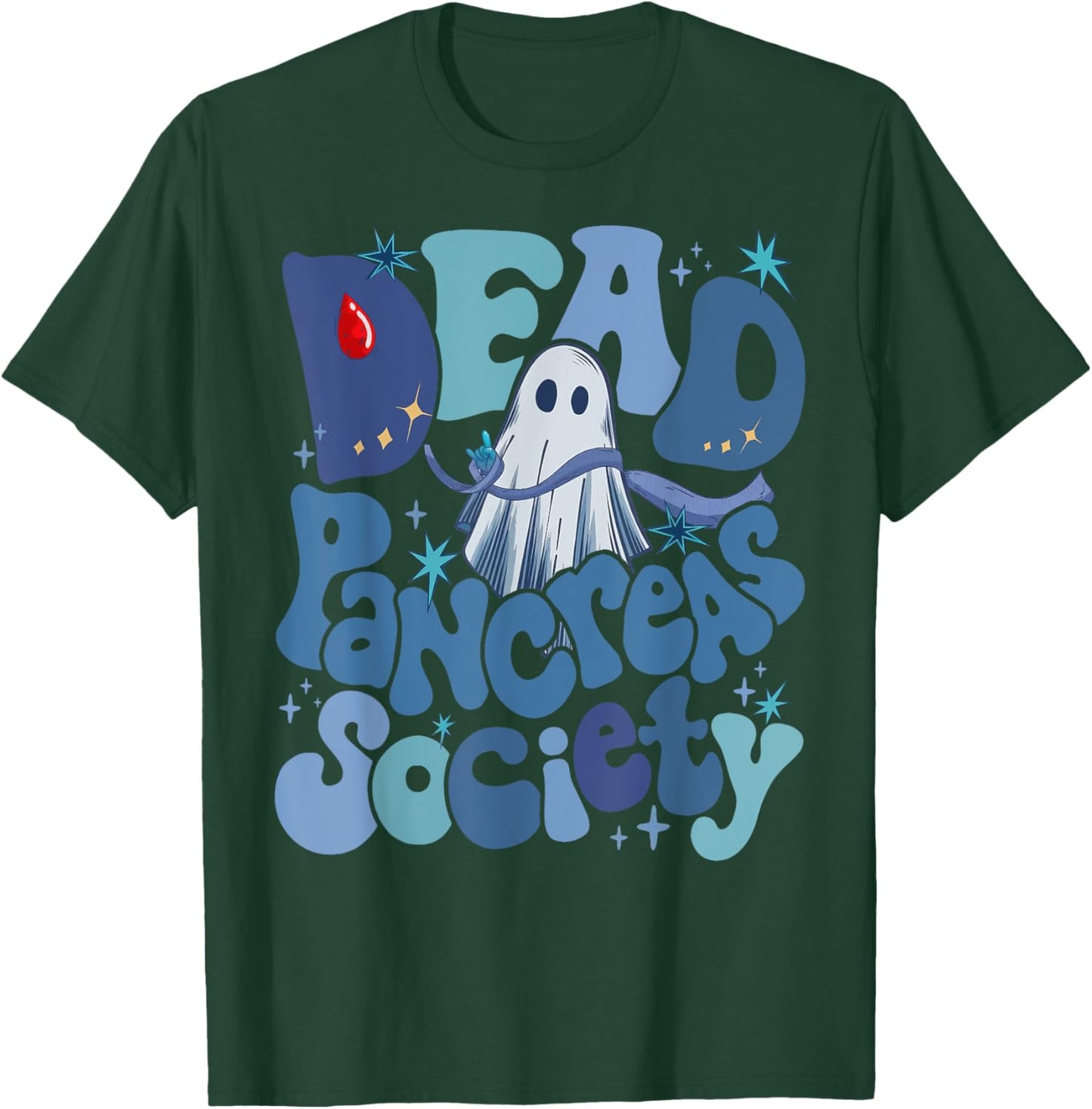 Dead Pancreas Society Funny Ghost T1D Diabetes Awareness T-Shirt - T-Shirt | Forest