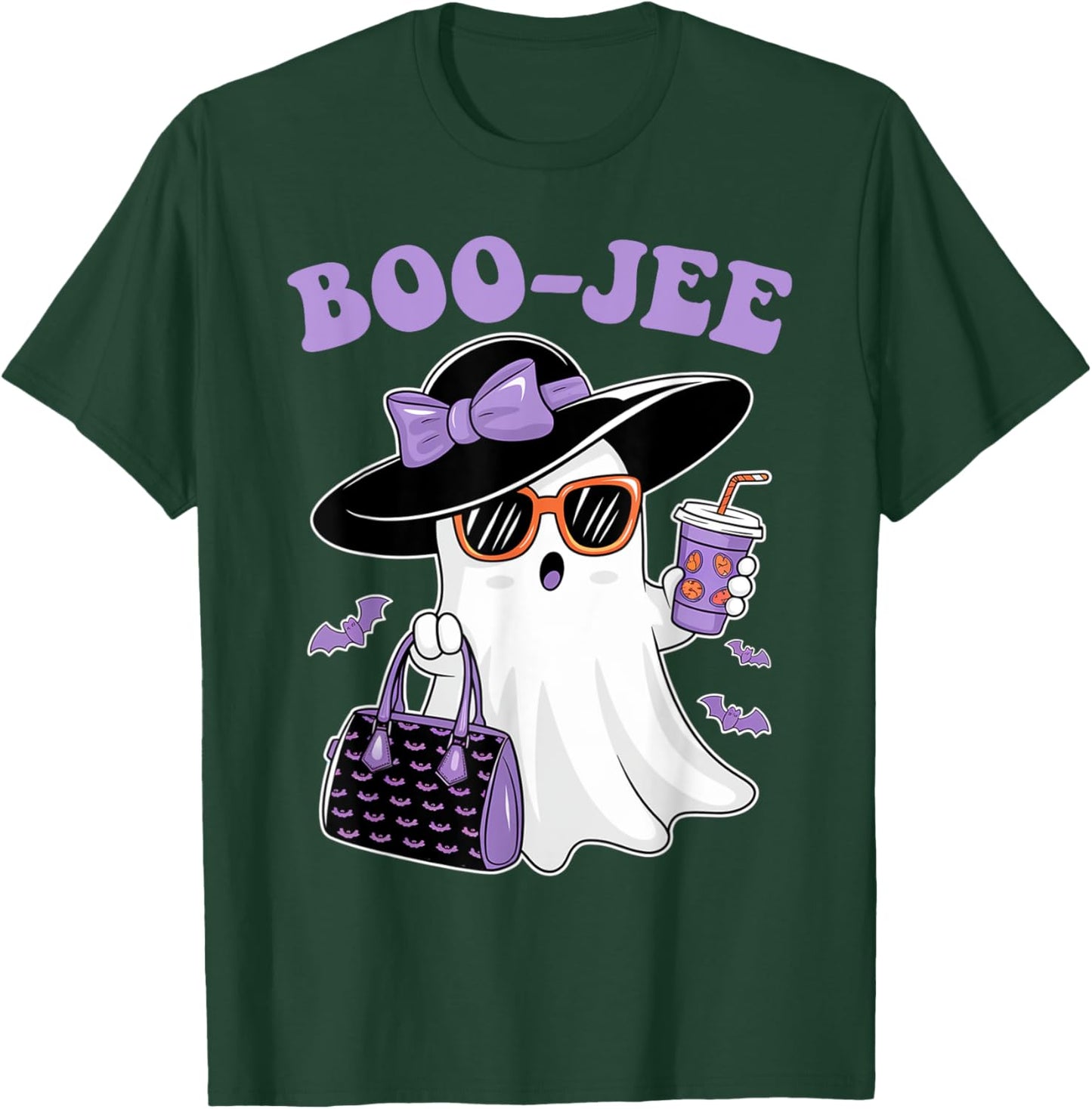 Boo Jee Ghost Drinking Coffee Bow Halloween Women T-Shirt - T-Shirt | Forest