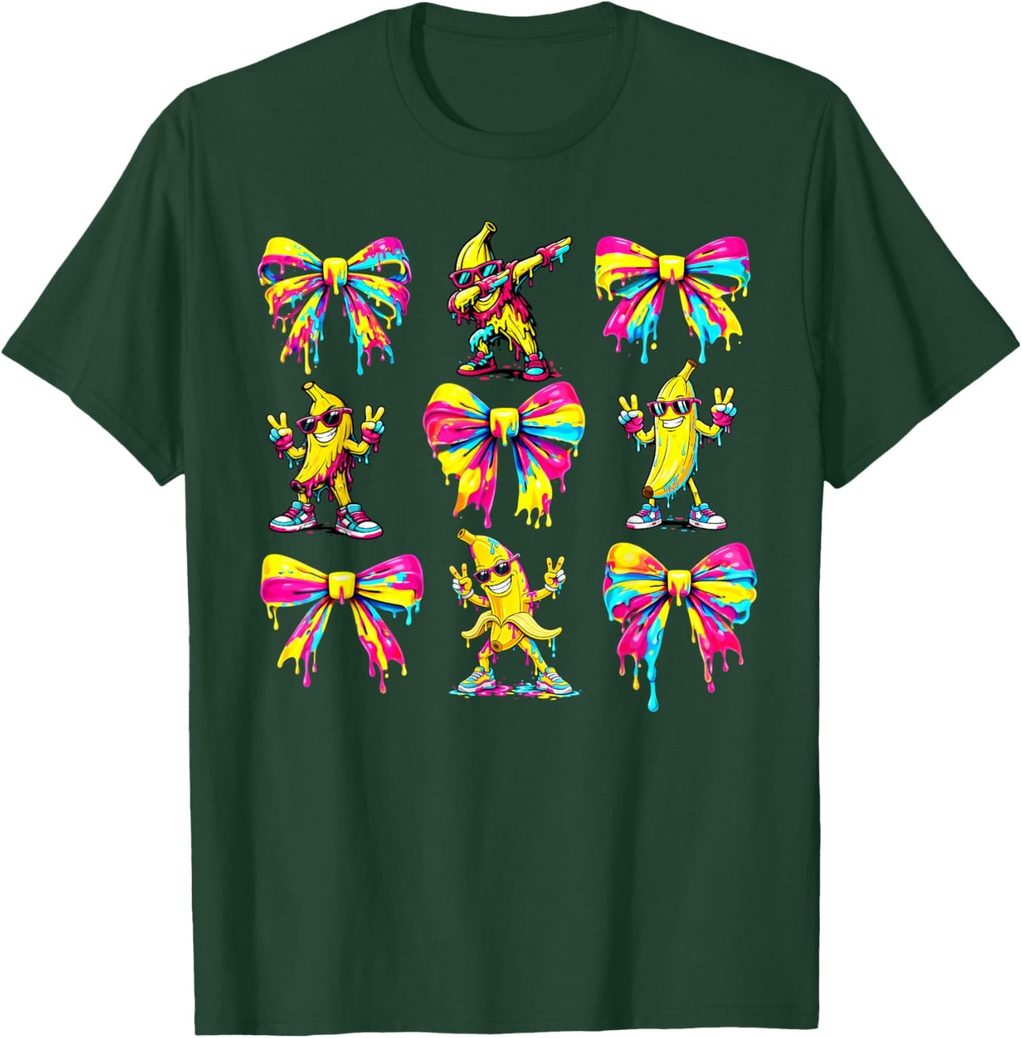 Banana Coquette Bow Drip Kids Men Women Youth Boys Girls T-Shirt - T-Shirt | Forest