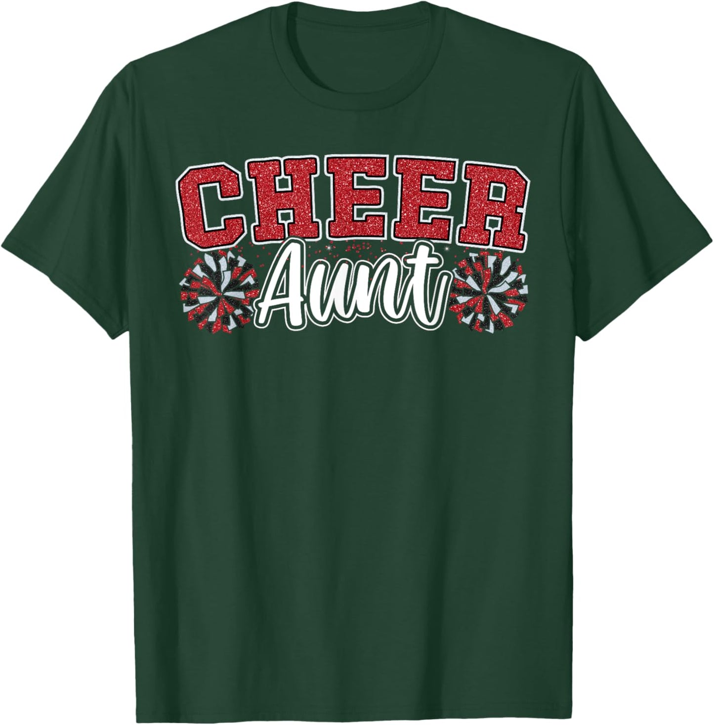 Loud Proud Cheer Aunt Team Red Pom Poms Cheerleader Women T-Shirt - T-Shirt | Forest