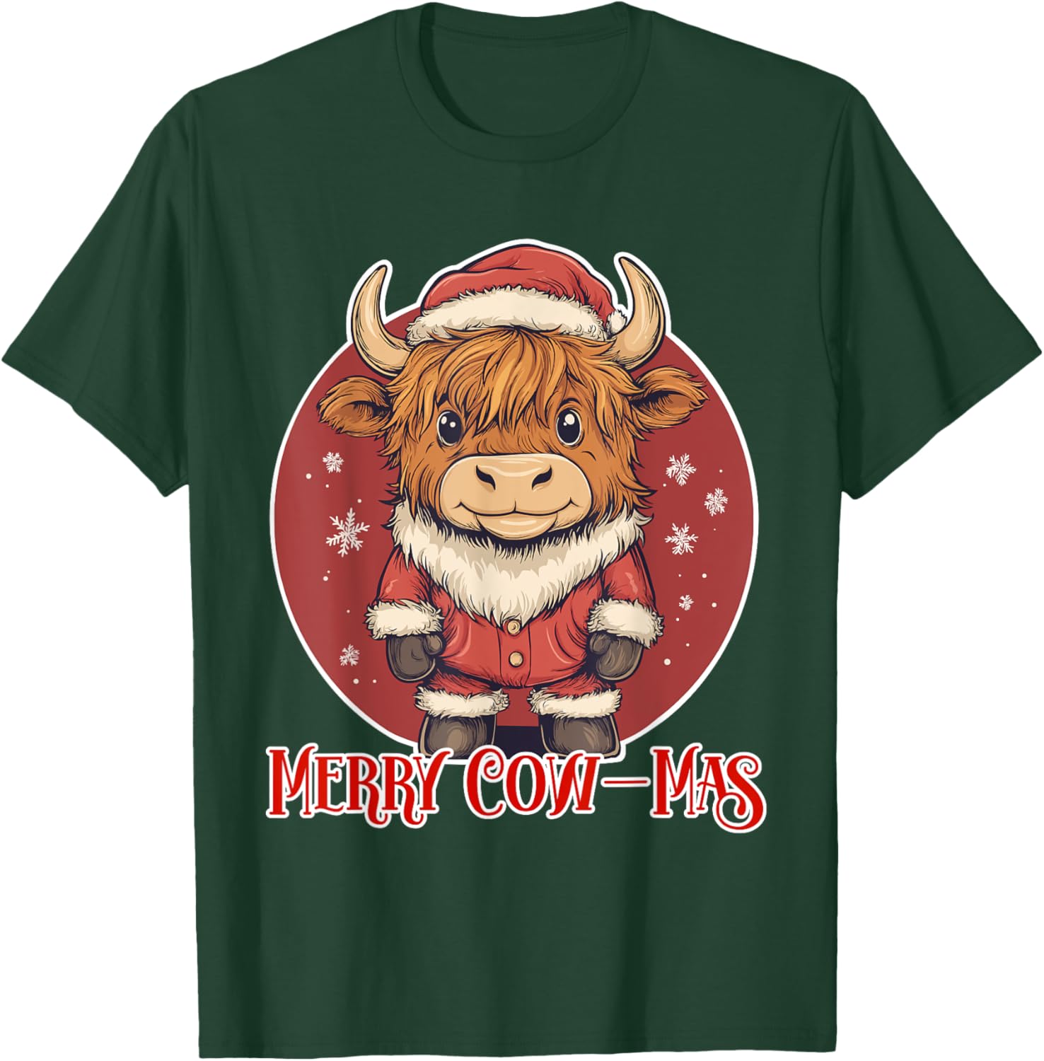 Xmas Merry Cow-Mas Cute Highland Cow Christmas T-Shirt - T-Shirt | Forest