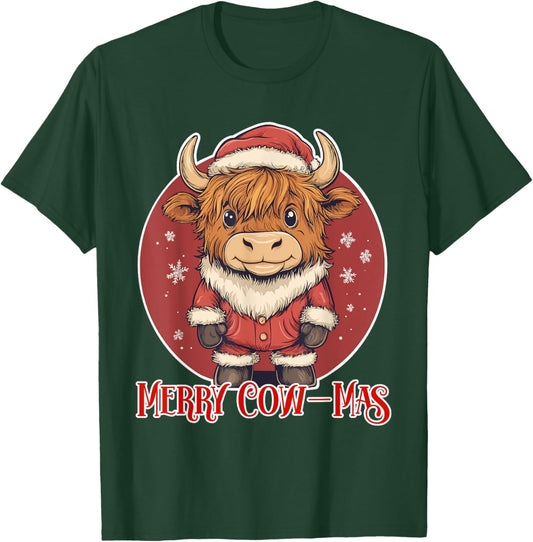 Xmas Merry Cow-Mas Cute Highland Cow Christmas T-Shirt - T-Shirt | Forest