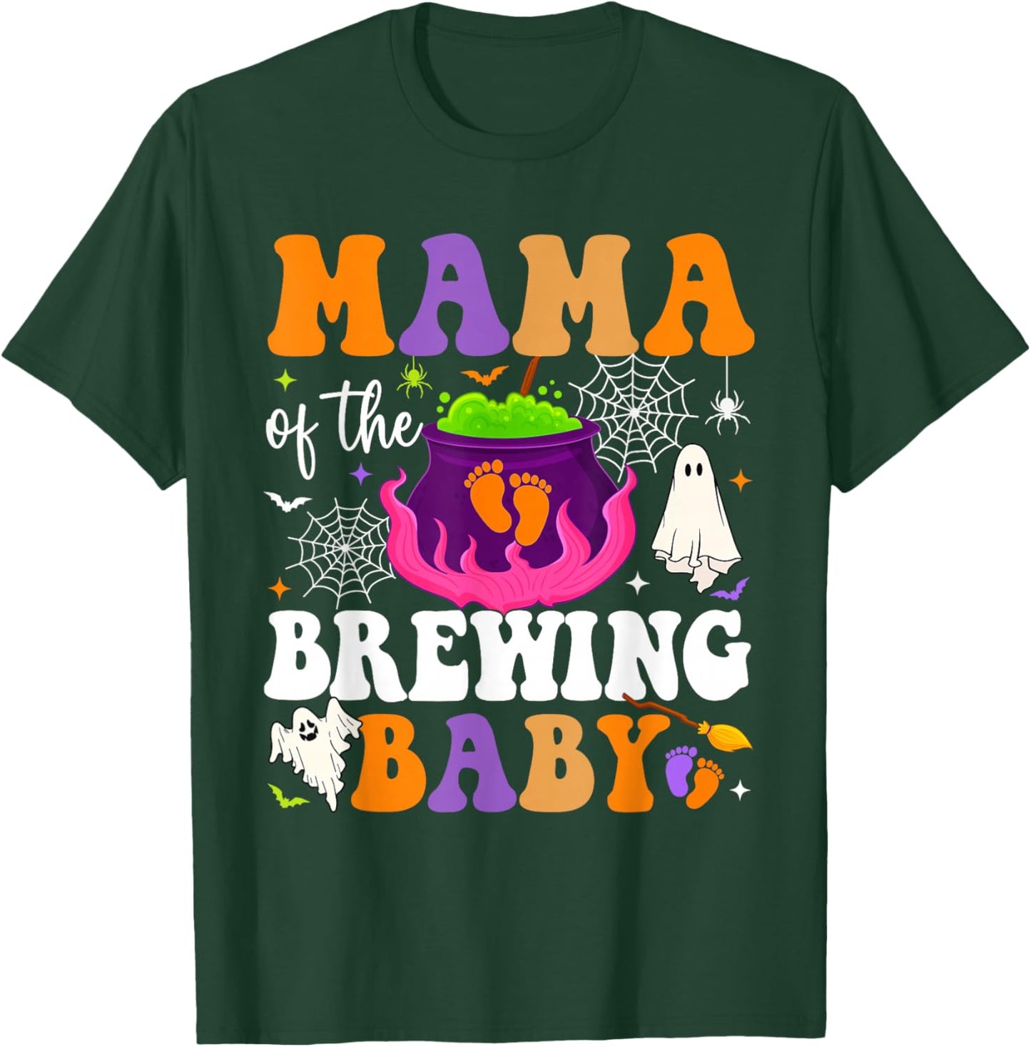 Mama of the Brewing Baby Halloween Theme Baby Shower Spooky T-Shirt - T-Shirt | Forest