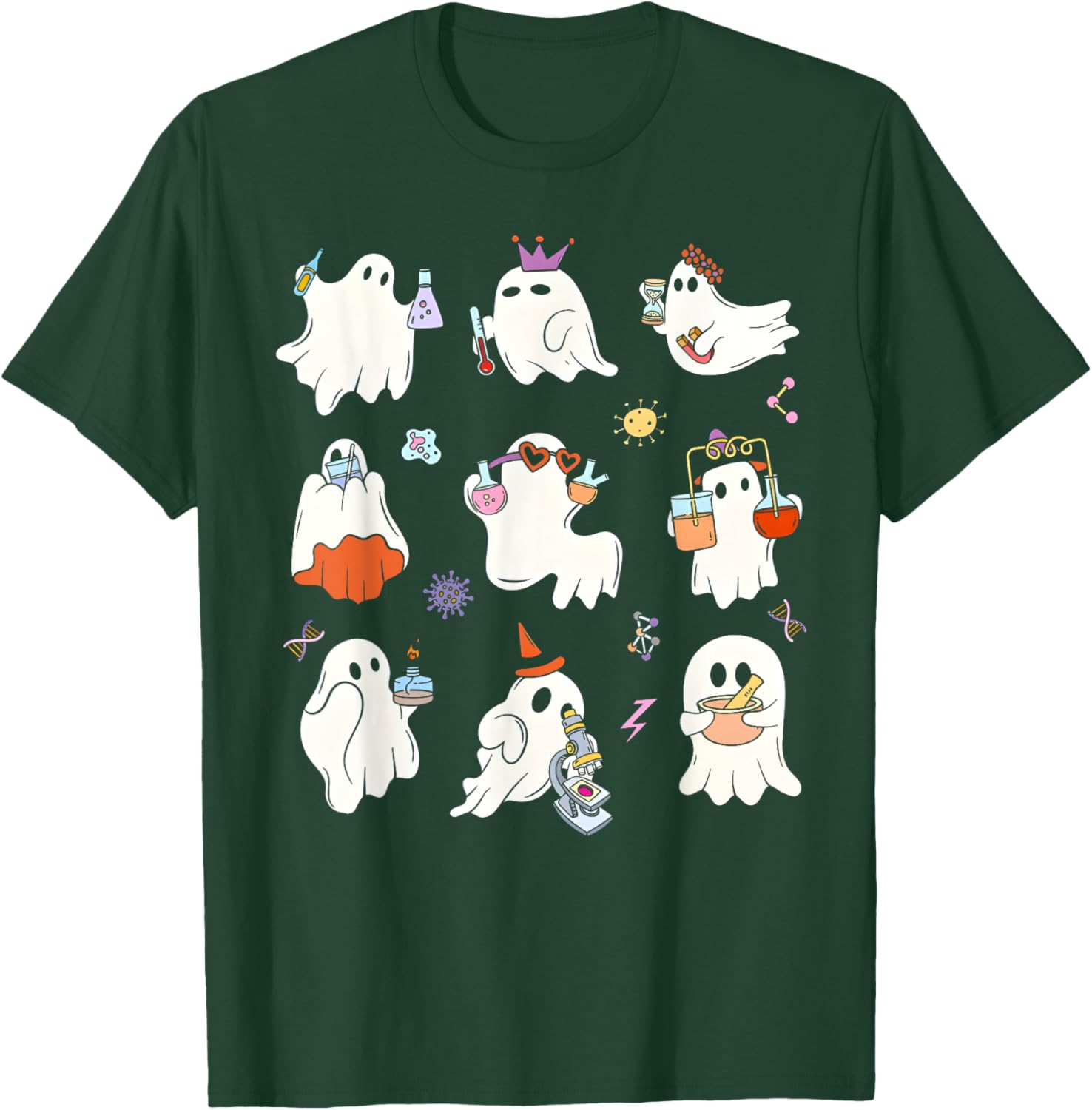 Retro Halloween Science Teacher Ghost Laboratory Teacher T-Shirt - T-Shirt | Forest