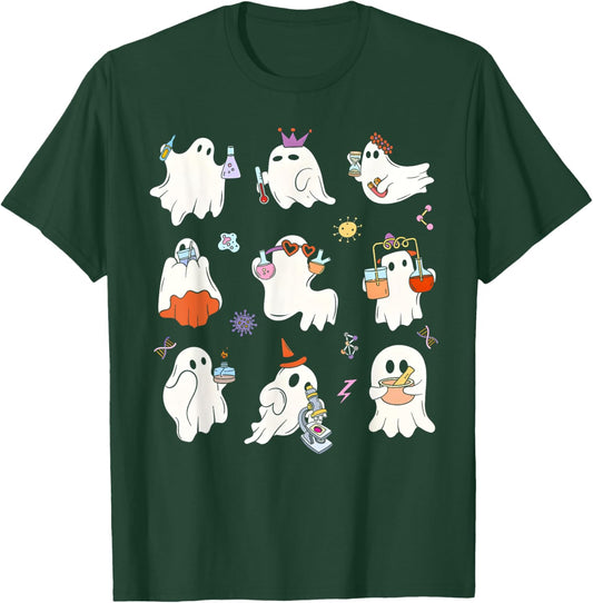 Retro Halloween Science Teacher Ghost Laboratory Teacher T-Shirt - T-Shirt | Forest
