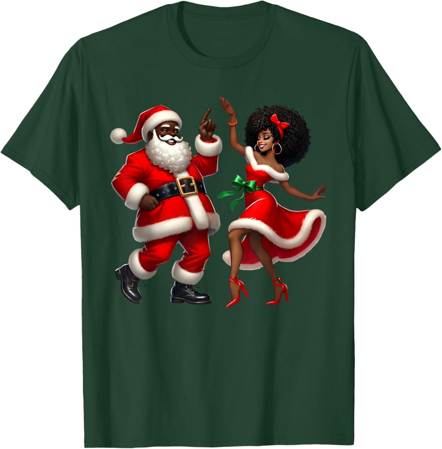 Santa Claus Couple Dancing African American Christmas T-Shirt - T-Shirt | Forest