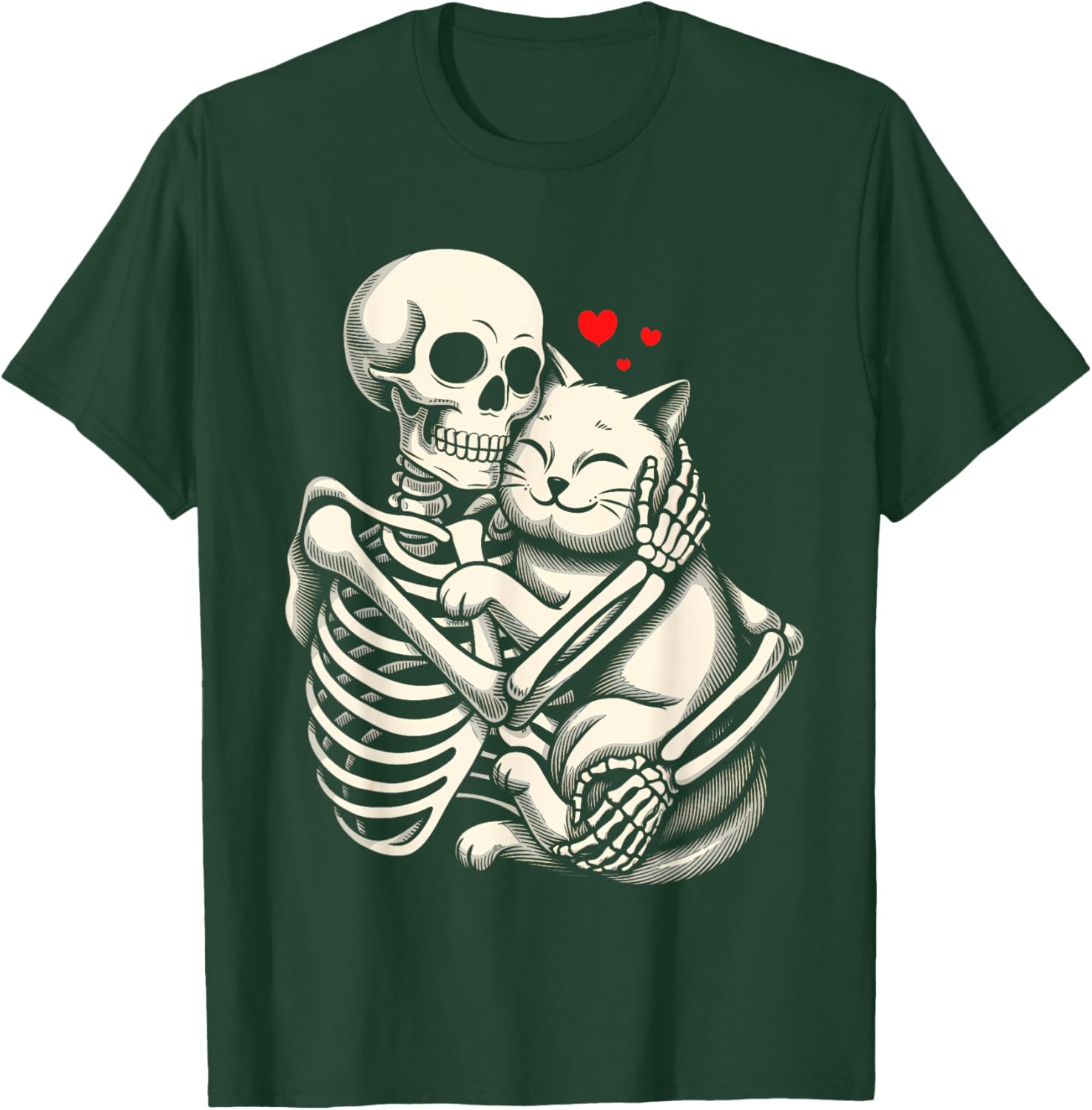 Skeleton Hugging Cat Halloween Cat Lover Cat Mom Dad Women Kids T-Shirt - T-Shirt | Forest