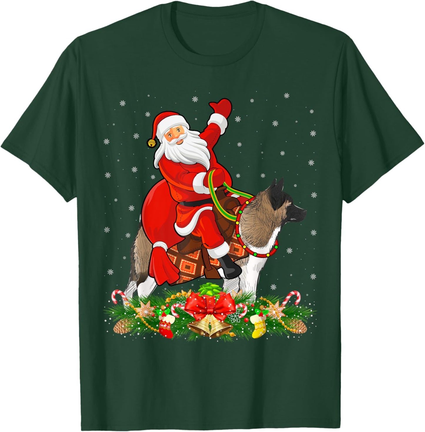 Xmas Decor Funny Santa Riding Akita Dog Christmas T-Shirt - T-Shirt | Forest