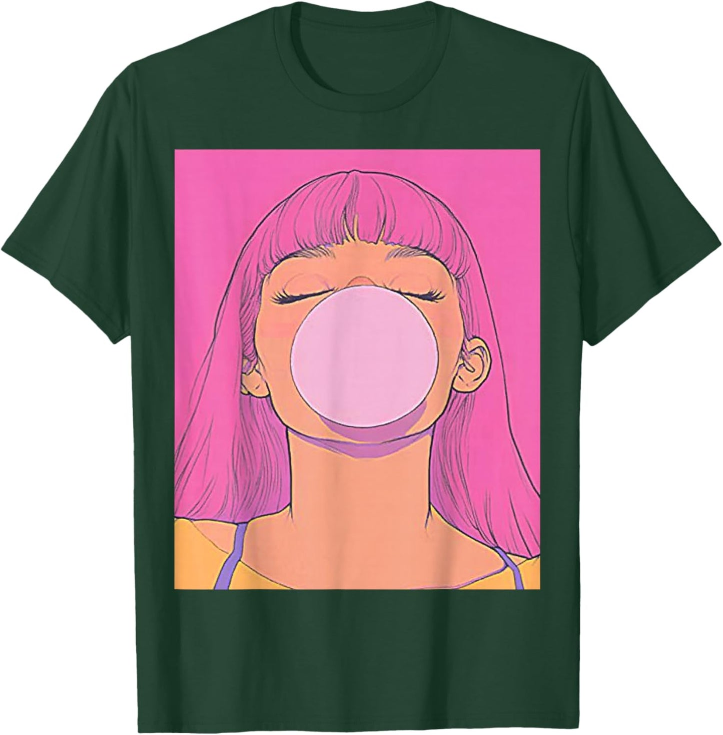 Bubble Gum Pink Women's Tops Graphic Anime Vintage T-Shirt - T-Shirt | Forest