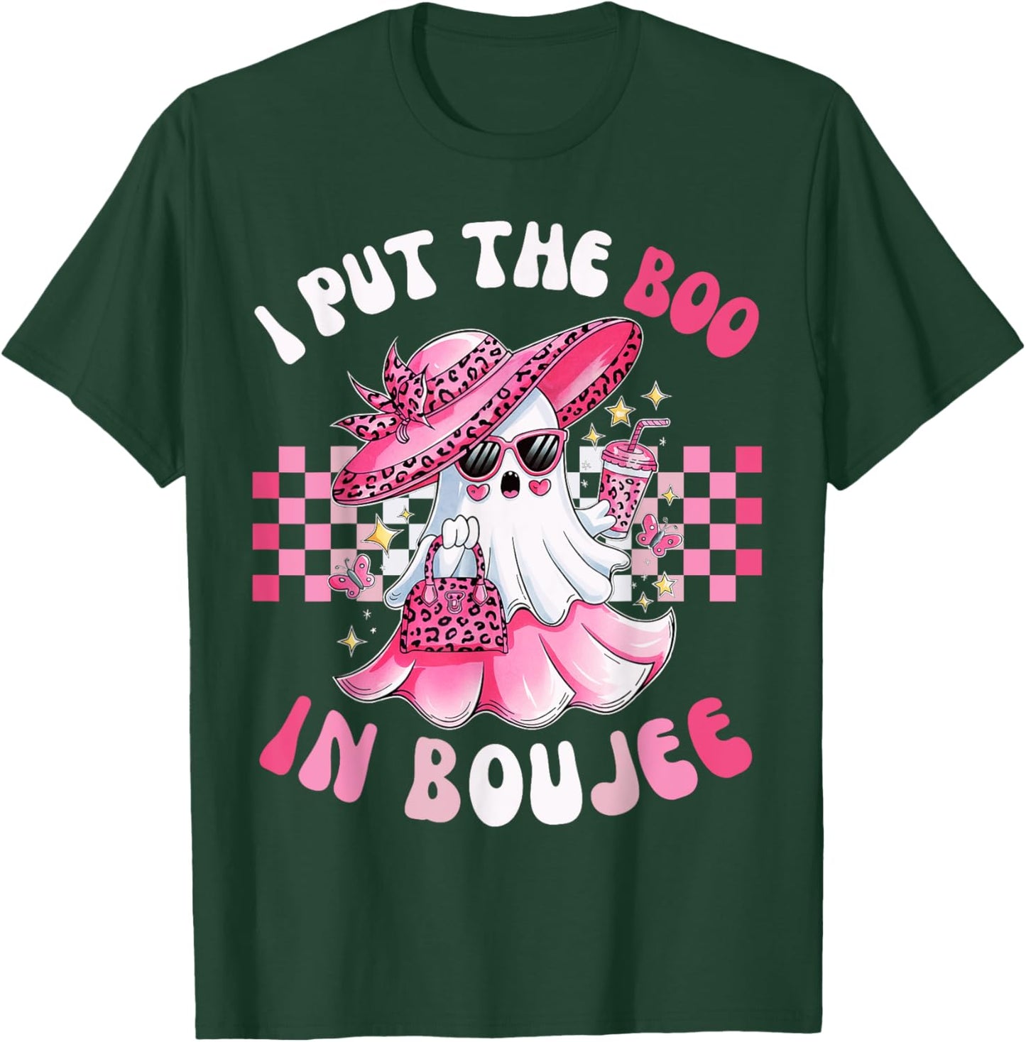 Funny I Put The Boo In Boujee Pink Ghost Halloween T-Shirt - T-Shirt | Forest