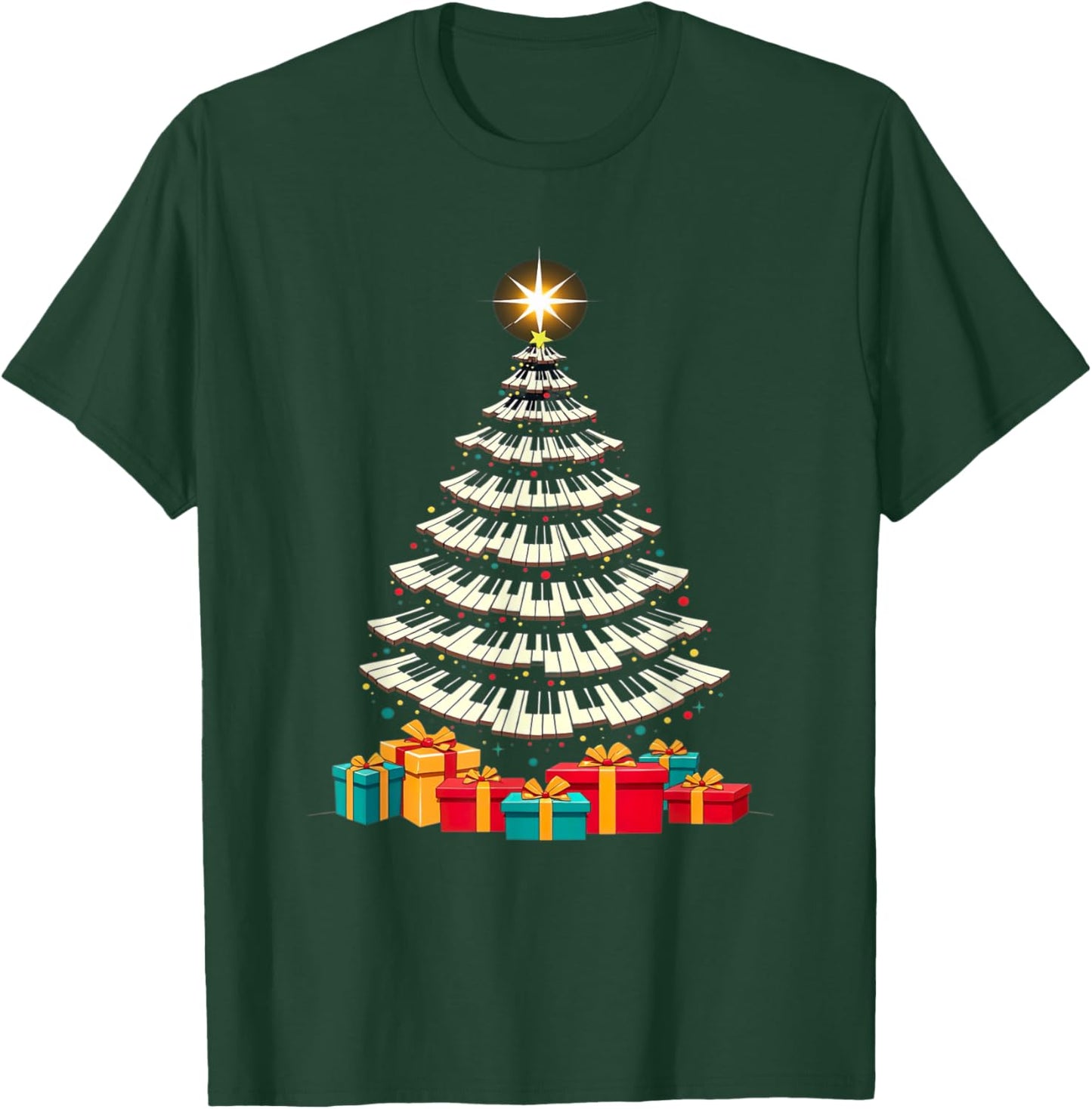 Christmas Tree Piano Keyboard Holiday Music Lover Design T-Shirt - T-Shirt | Forest