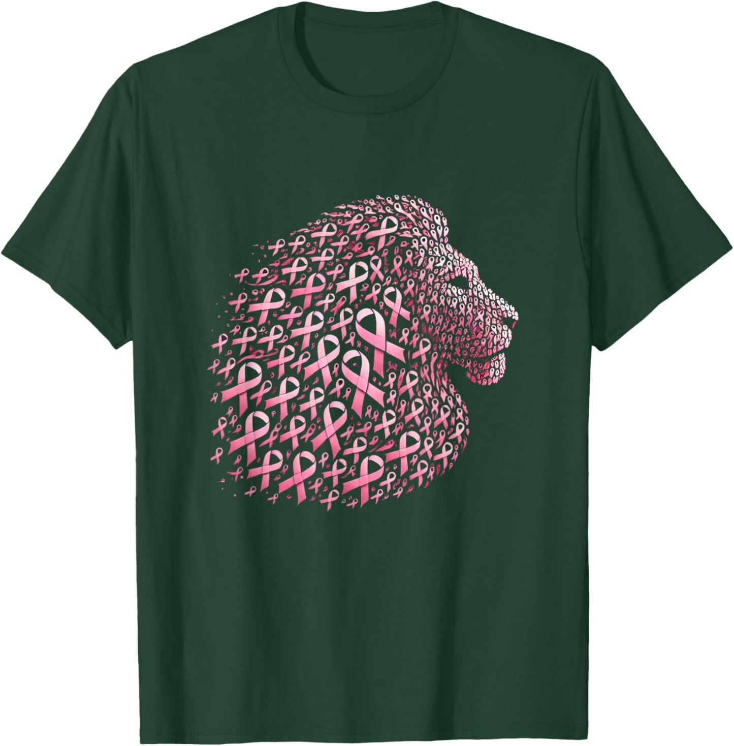 Cute Lion Pink Ribbon Breast Cancer Awareness October Month T-Shirt - T-Shirt | Forest