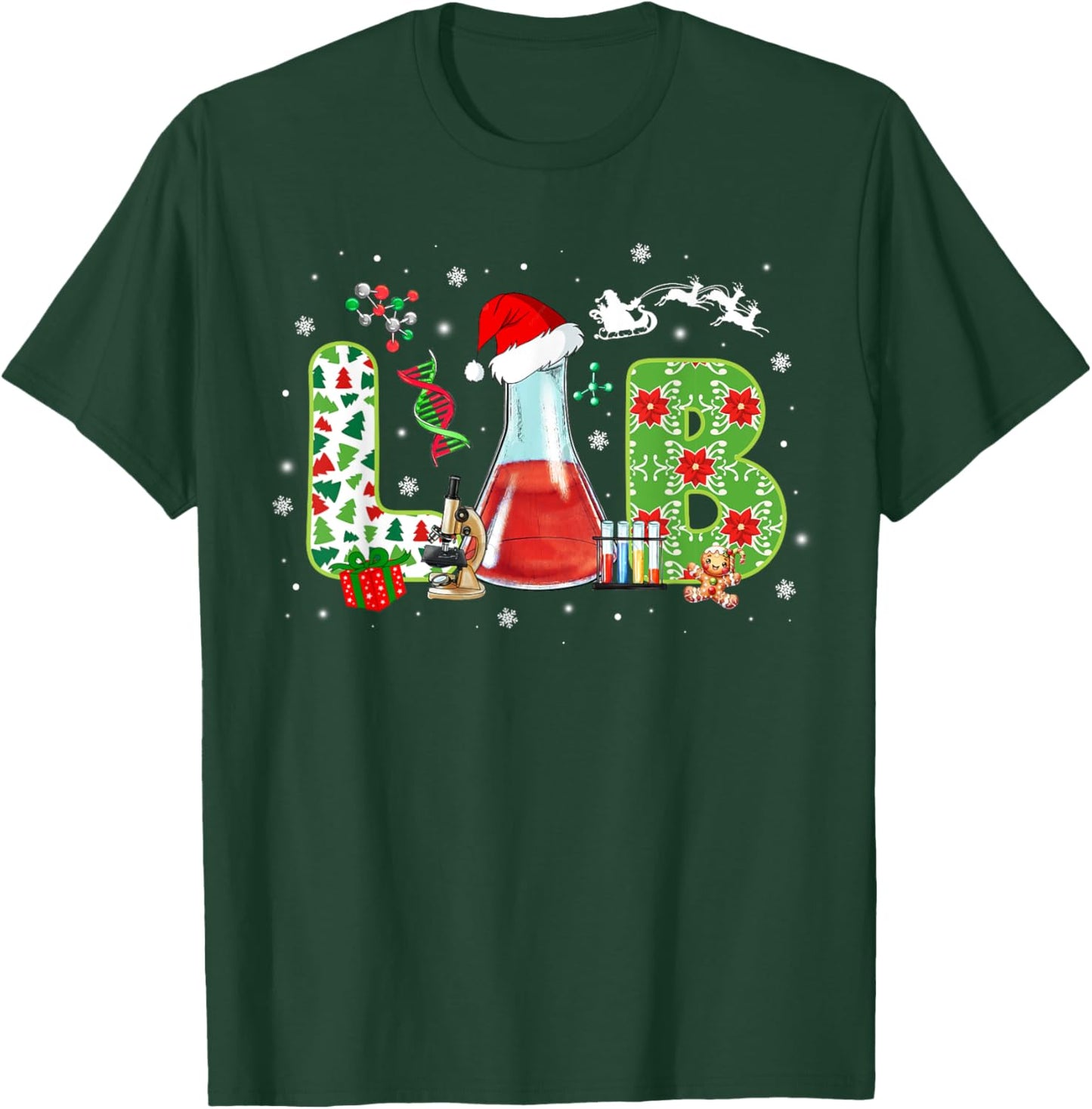 Lab Christmas Laboratory Technician Science Xmas Scientist T-Shirt - T-Shirt | Forest