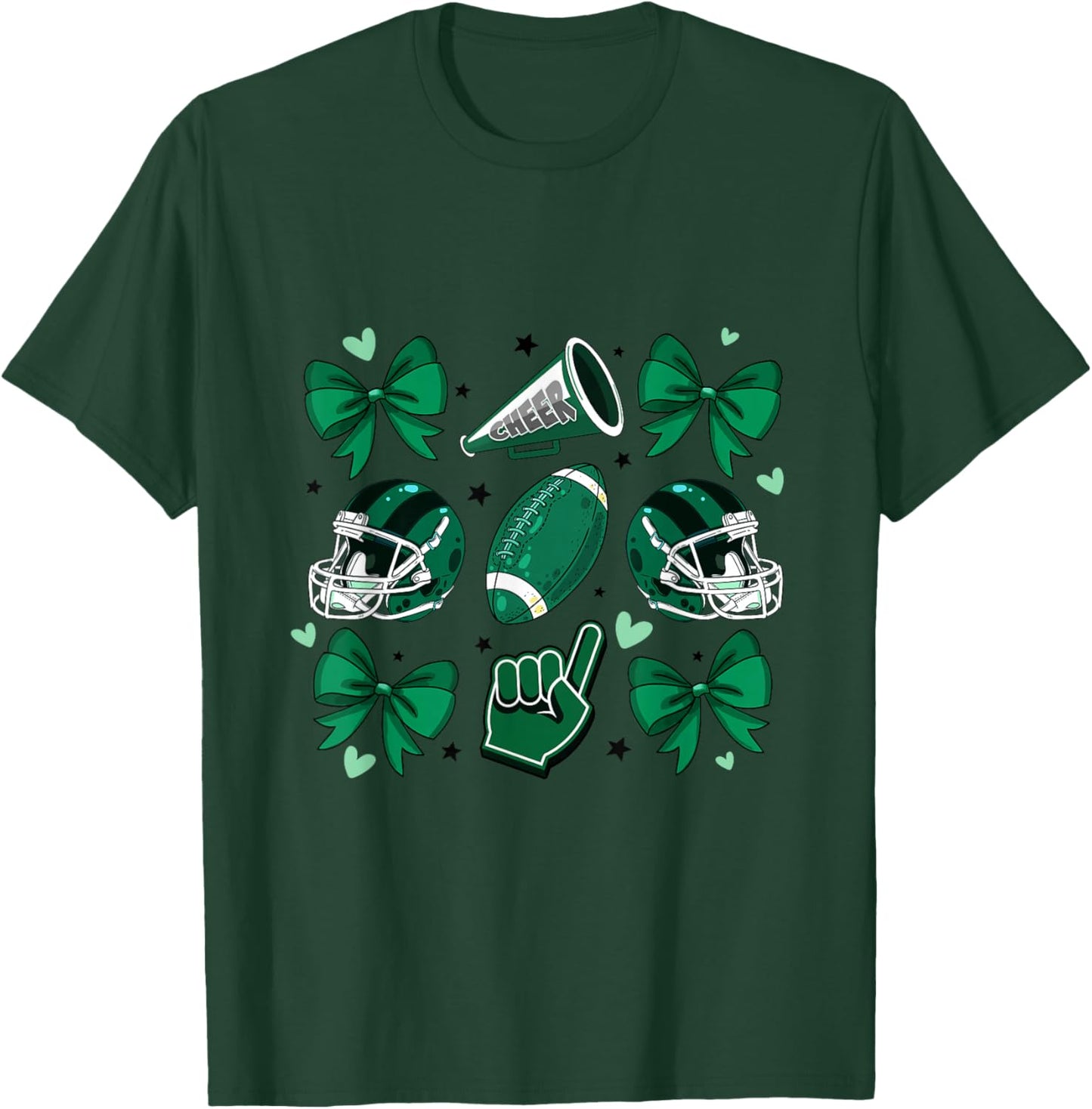 Football Cheer Mom Sister Coquette Bow Game Day Green Women T-Shirt - T-Shirt | Forest