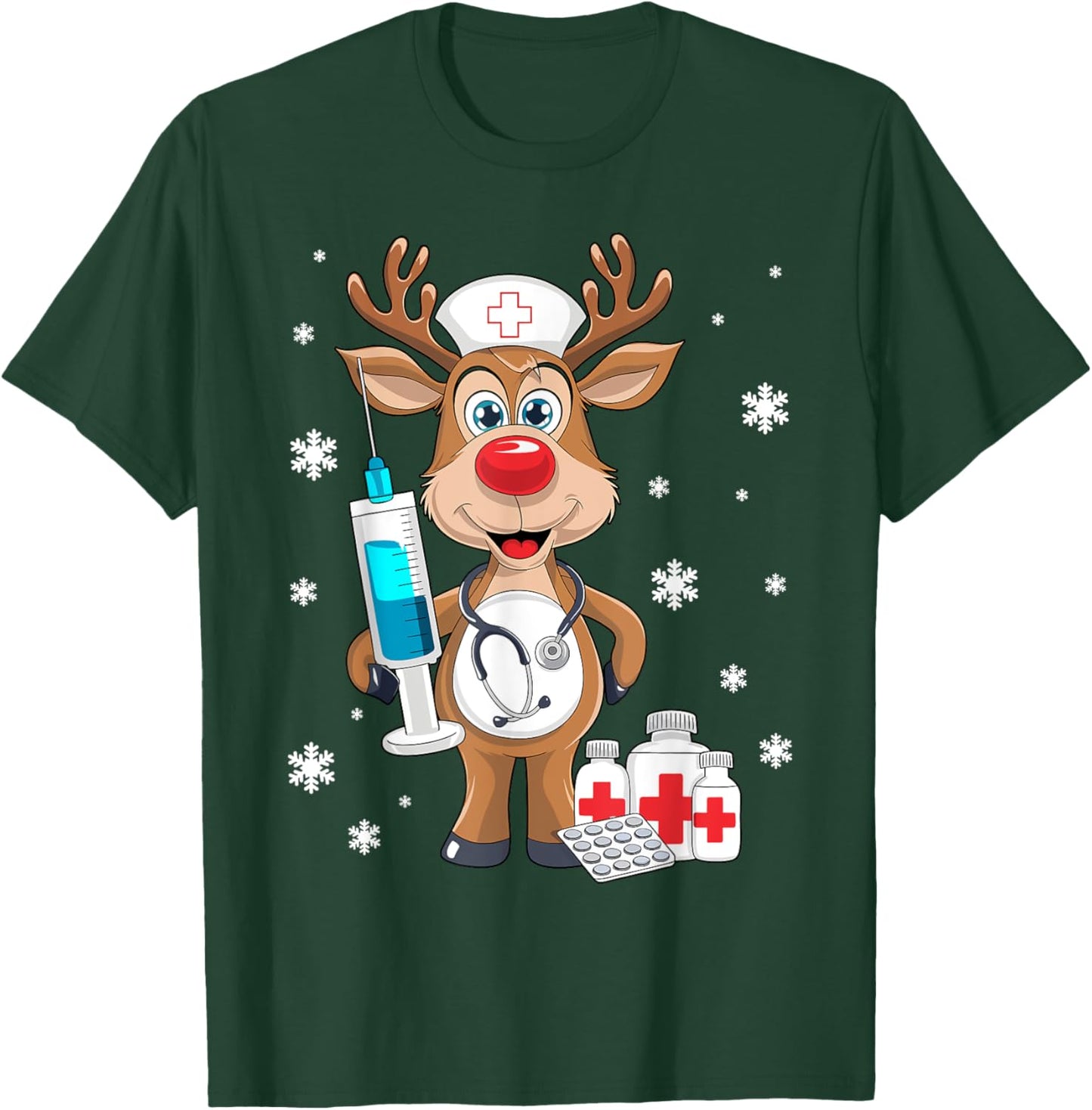 Christmas Nurse Reindeer Funny Xmas Nursing Scrub Women T-Shirt - T-Shirt | Forest