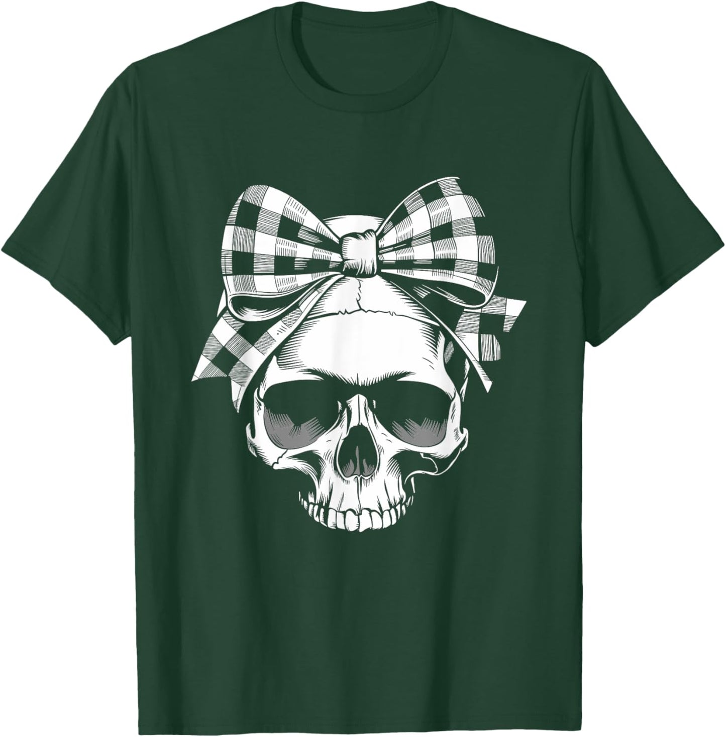 Skull Coquette Bow Halloween black and white bow T-Shirt - T-Shirt | Forest