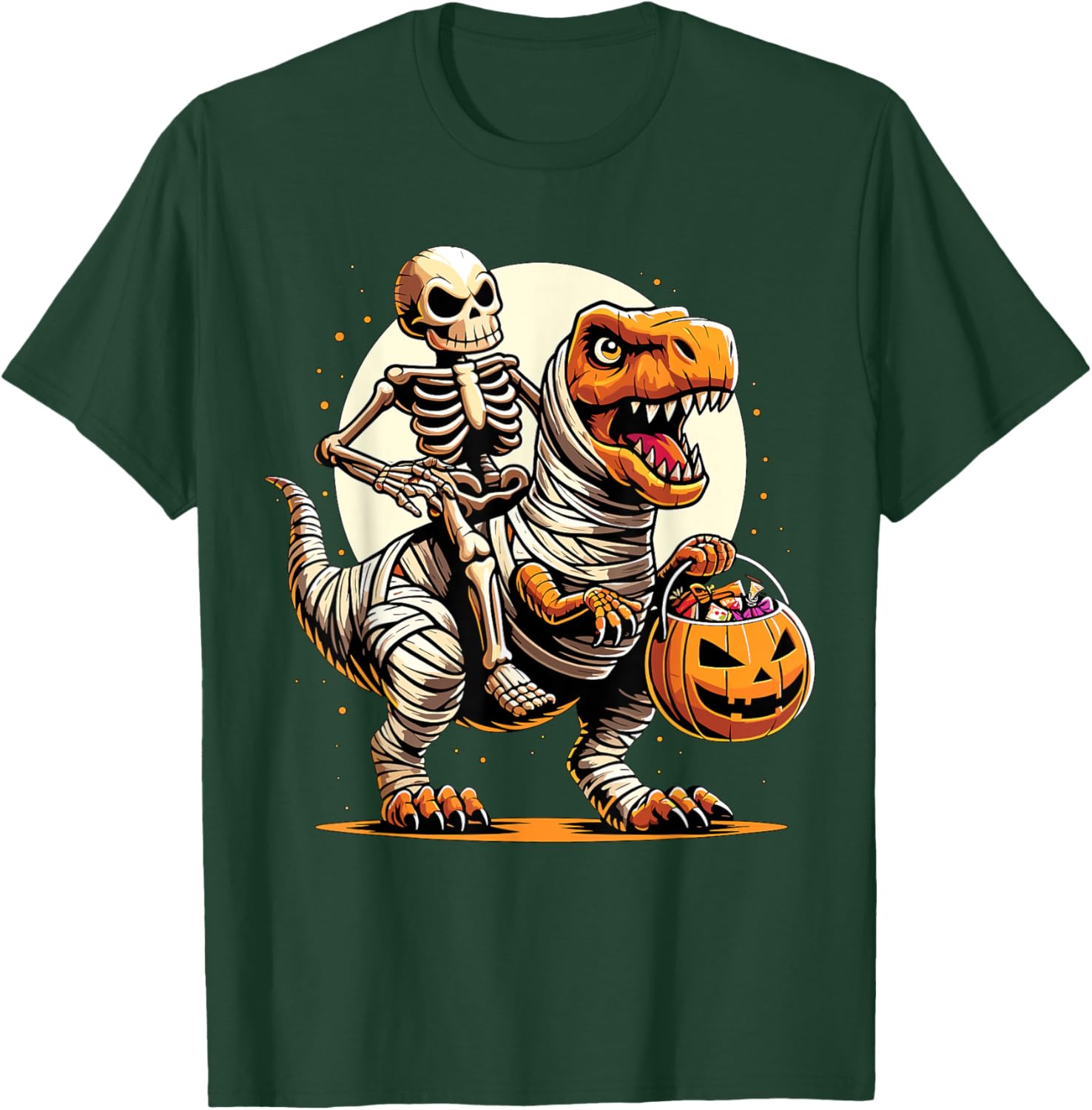 Halloween Skeleton Riding Mummy Dinosaur T-Shirt - T-Shirt | Forest