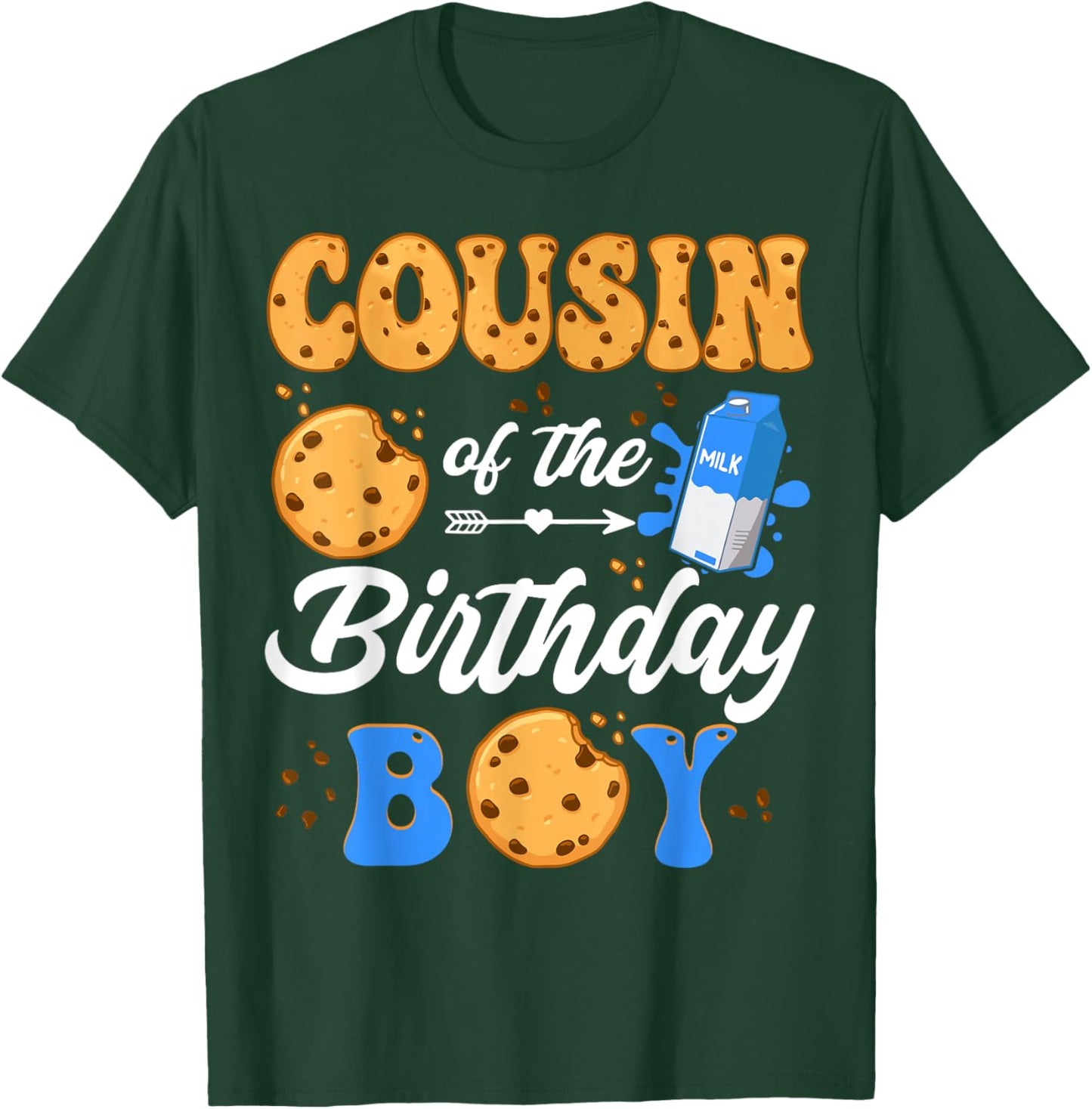 Cousin Of The Birthday Boy Milk And Cookies 1St Birthday T-Shirt - T-Shirt | Forest