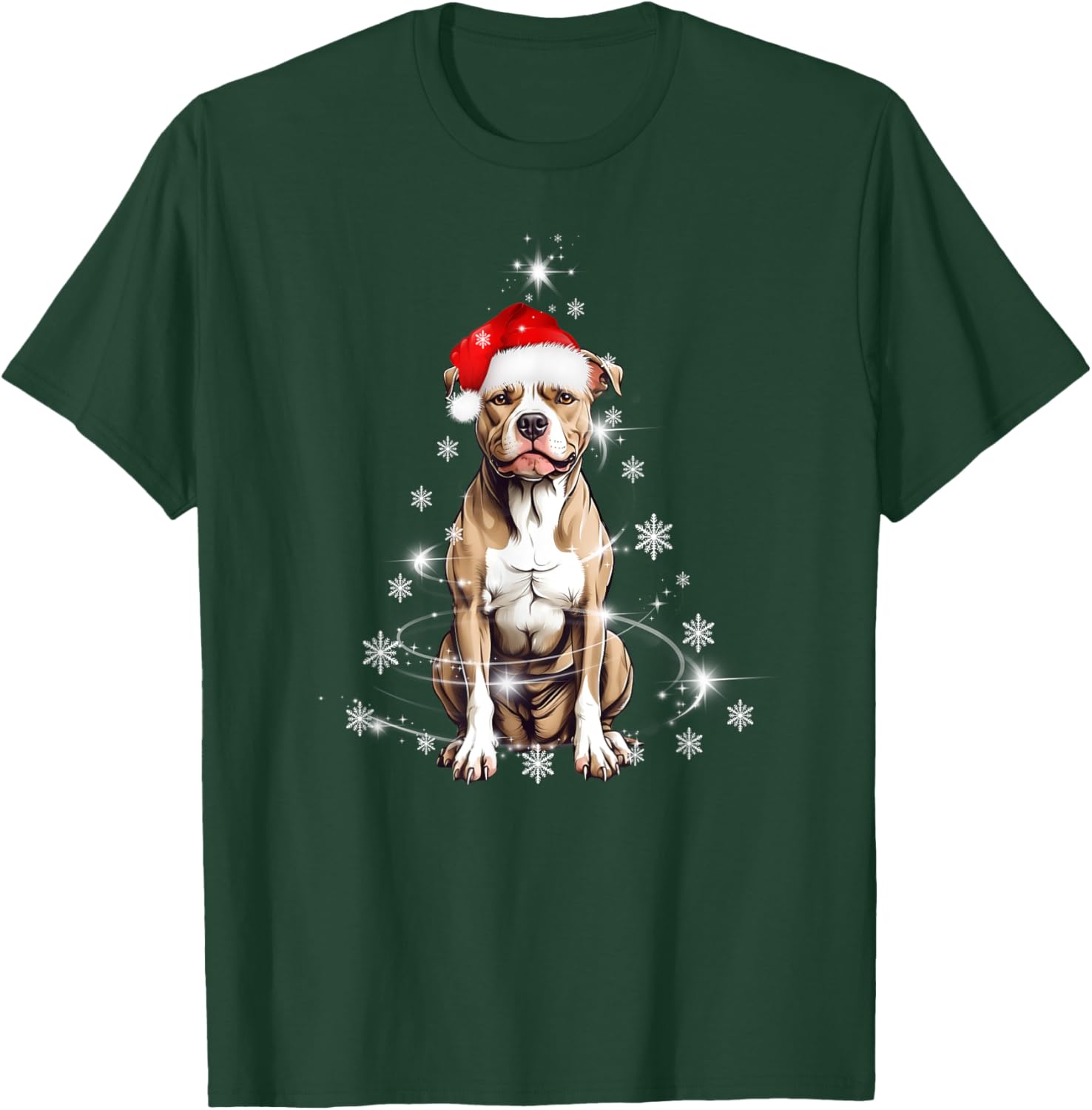 Pitbull Dog Christmas Tree Santa Hat Lights Sweater T-Shirt - T-Shirt | Forest
