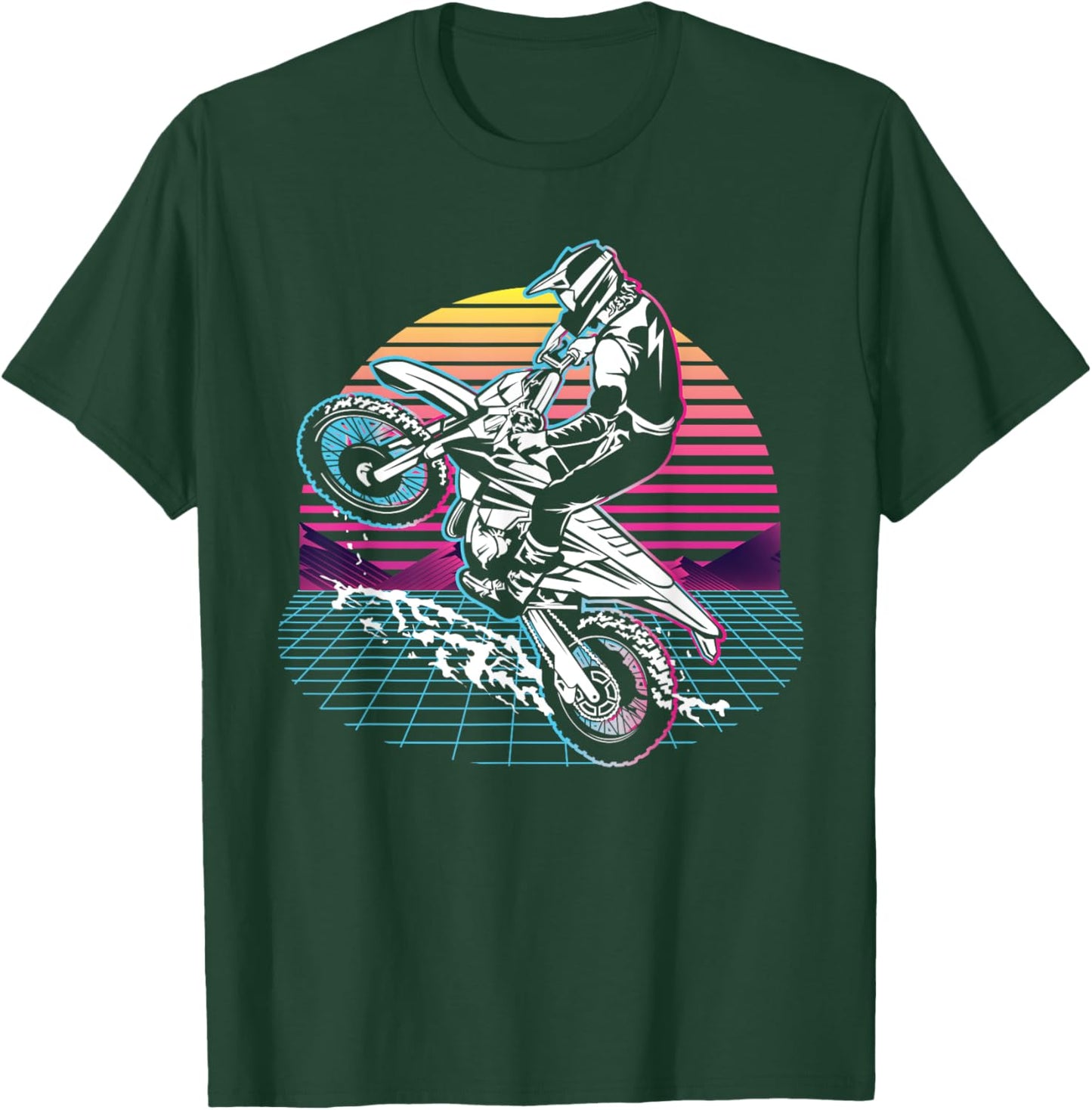 Dirt Bike Rider MX Biker Motocross 80s 90s Retro T-Shirt - T-Shirt | Forest