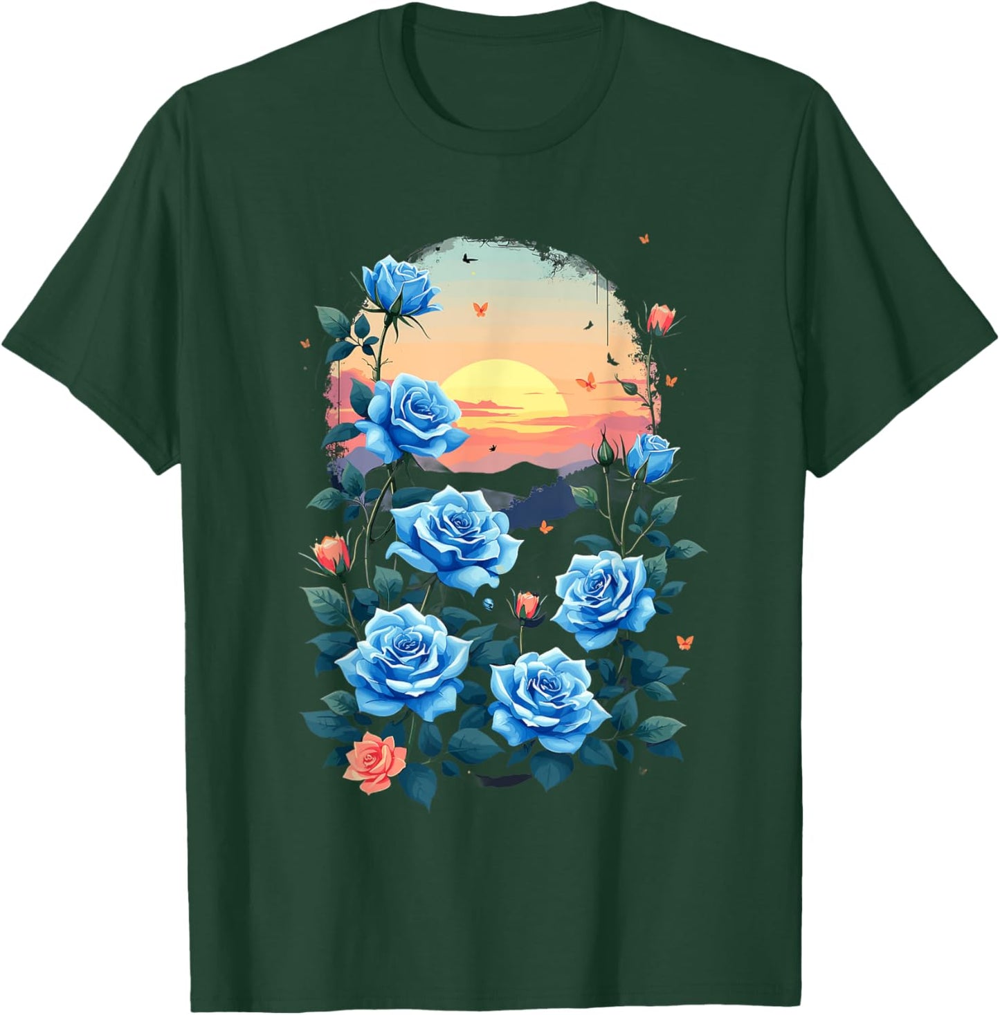 Blue Rose Garden - Vintage Sunset Serenity T-Shirt - T-Shirt | Forest