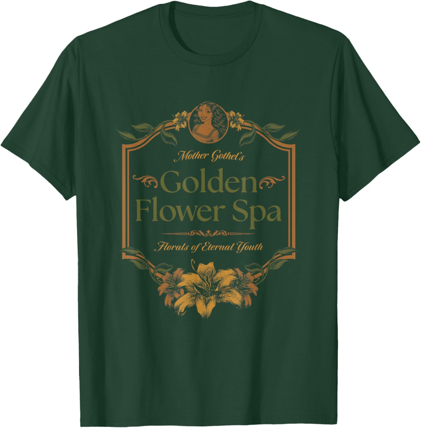 Disney Villains Mother Gothel's Golden Flower Spa Retro Logo T-Shirt - T-Shirt | Forest