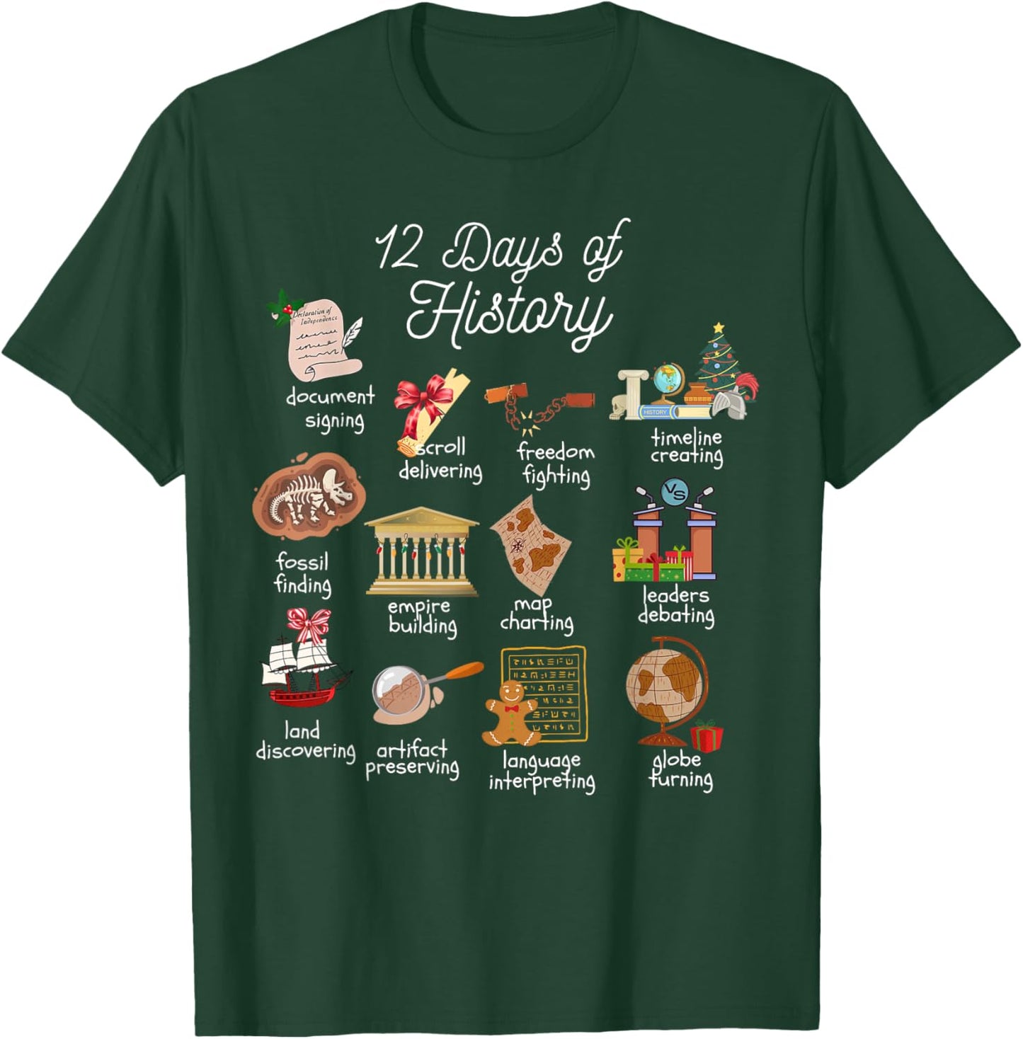 12 Day Of History Teacher Christmas Social Studies Student T-Shirt - T-Shirt | Forest