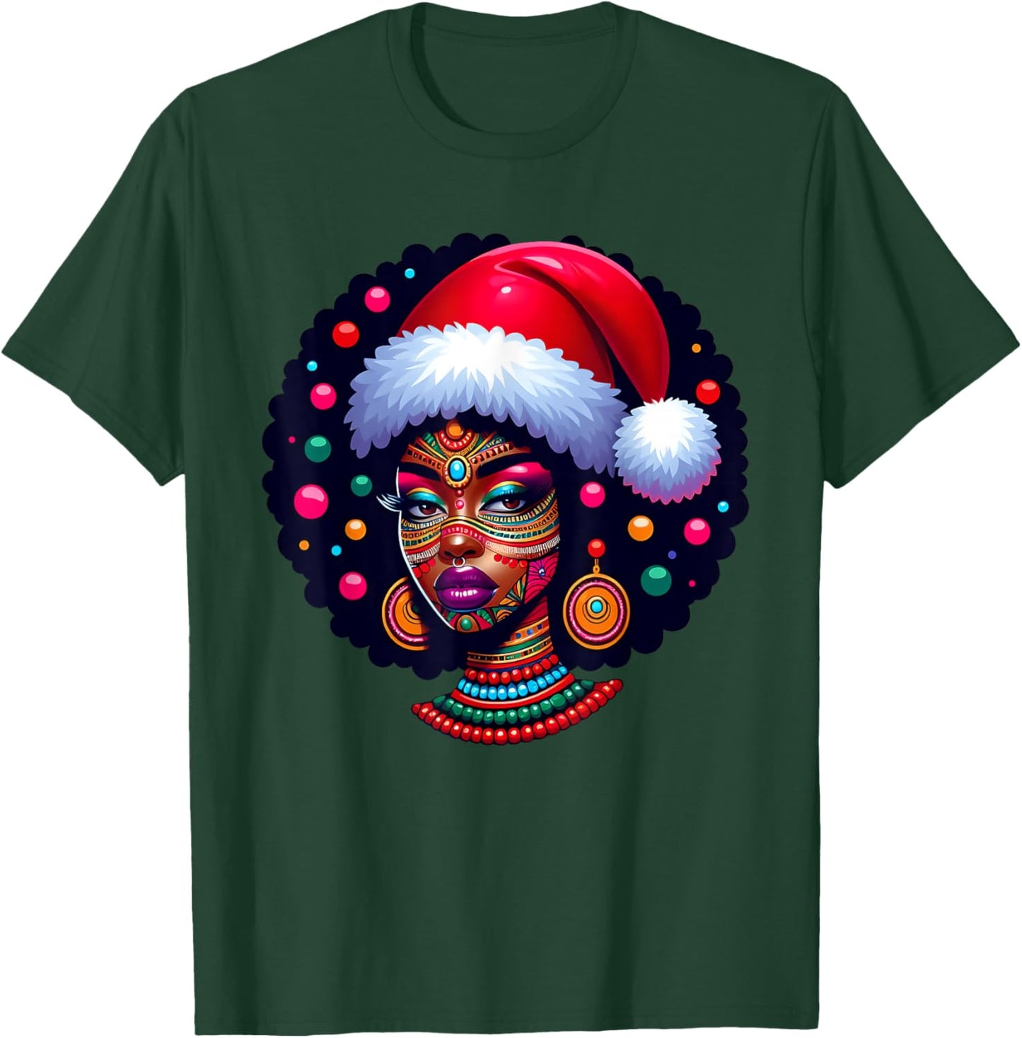Cute Christmas Santa Pajama African American Afro Black Girl T-Shirt - T-Shirt | Forest