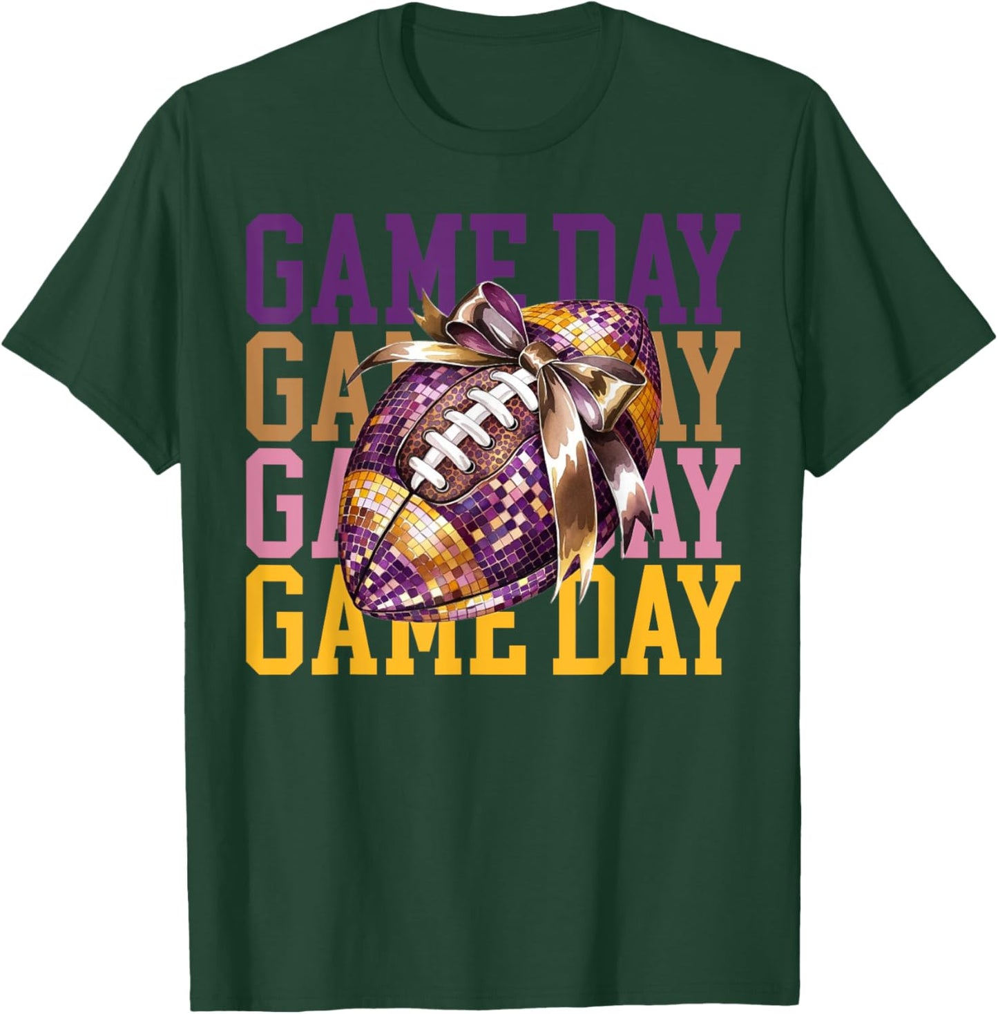 Coquette Bow Disco Funny Football Game Day Touchdown Season T-Shirt - T-Shirt | Forest