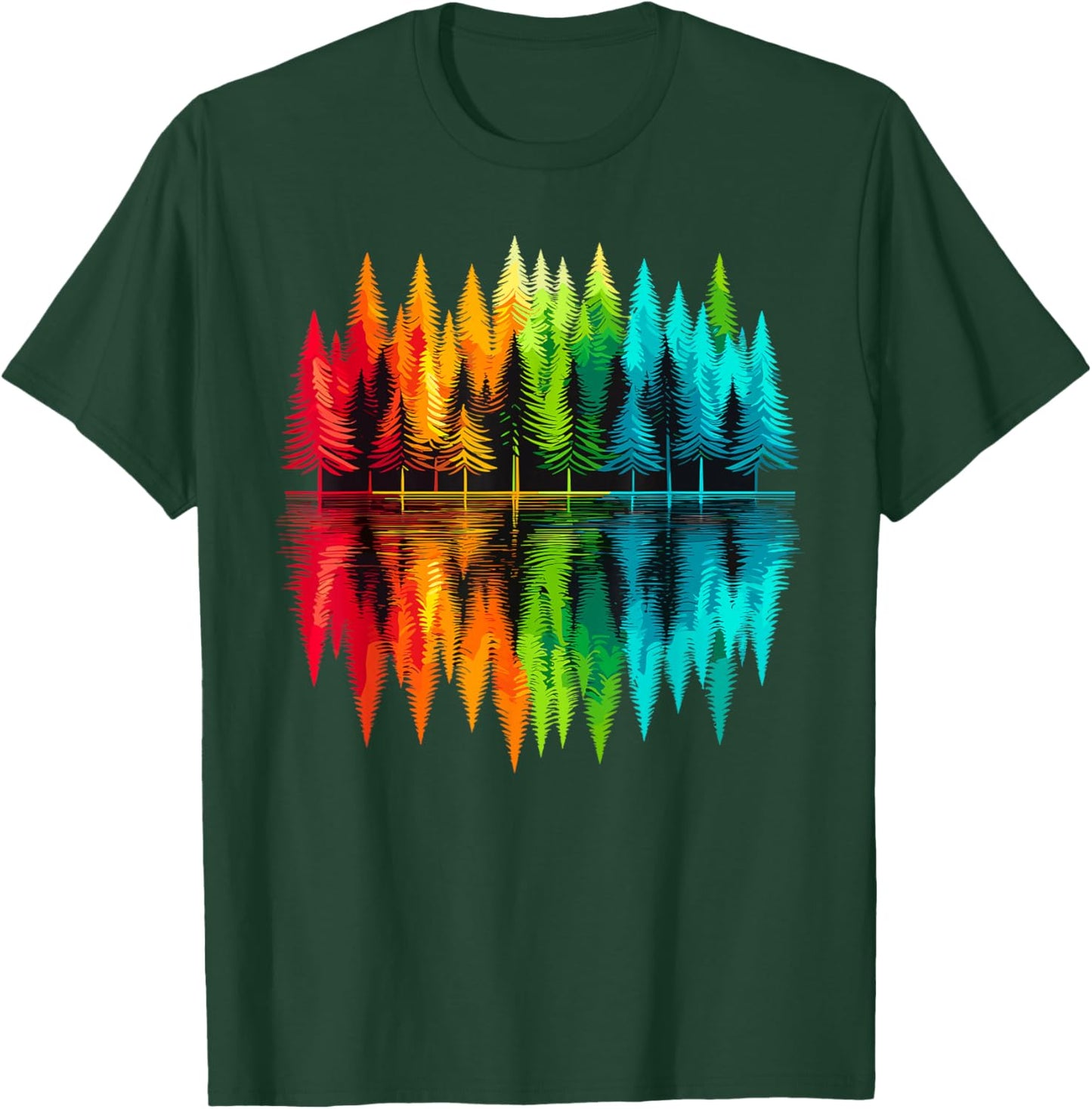 Colorful Trees Nature Landscape -Adults , Black, Small, Short Sleeve, Polyester 100%, Nature Themed, Outdoor Adventure T-Shirt - T-Shirt | Forest