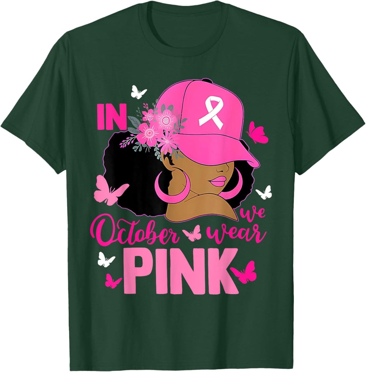 Messy Bun In October We Wear Pink Messy Bun Black Women T-Shirt - T-Shirt | Forest