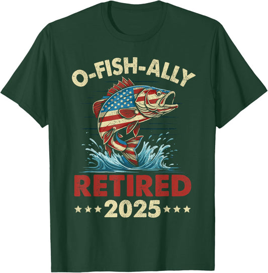 Ofishally retired 2025 American flag fishing retirement 2025 T-Shirt - T-Shirt | Forest