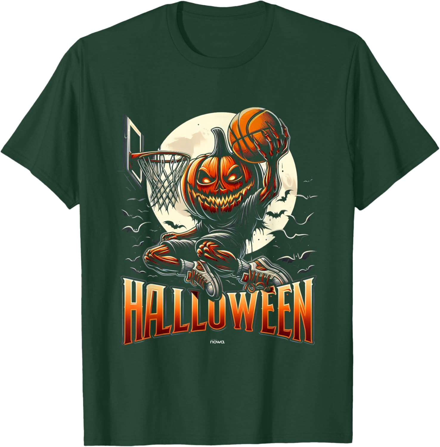 Halloween Basketball Scary Pumpkin Moonlight Slam T-Shirt - T-Shirt | Forest