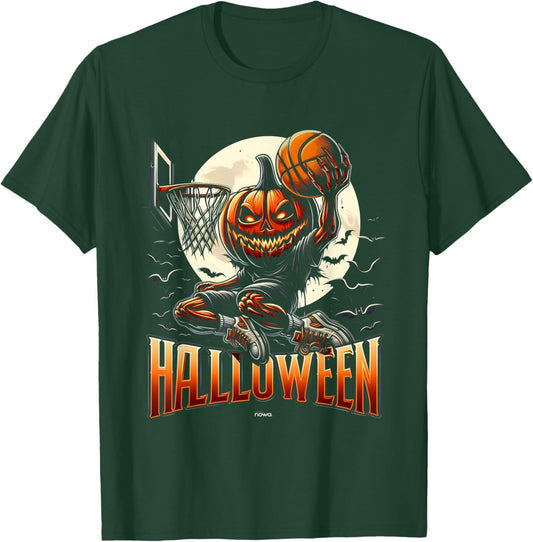 Halloween Basketball Scary Pumpkin Moonlight Slam T-Shirt - T-Shirt | Forest