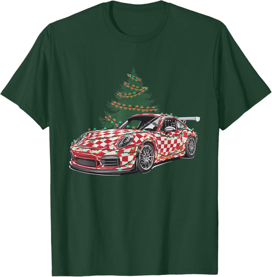 Race Car Christmas Tree & Lights Racing Car Xmas For Kid Men T-Shirt - T-Shirt | Forest