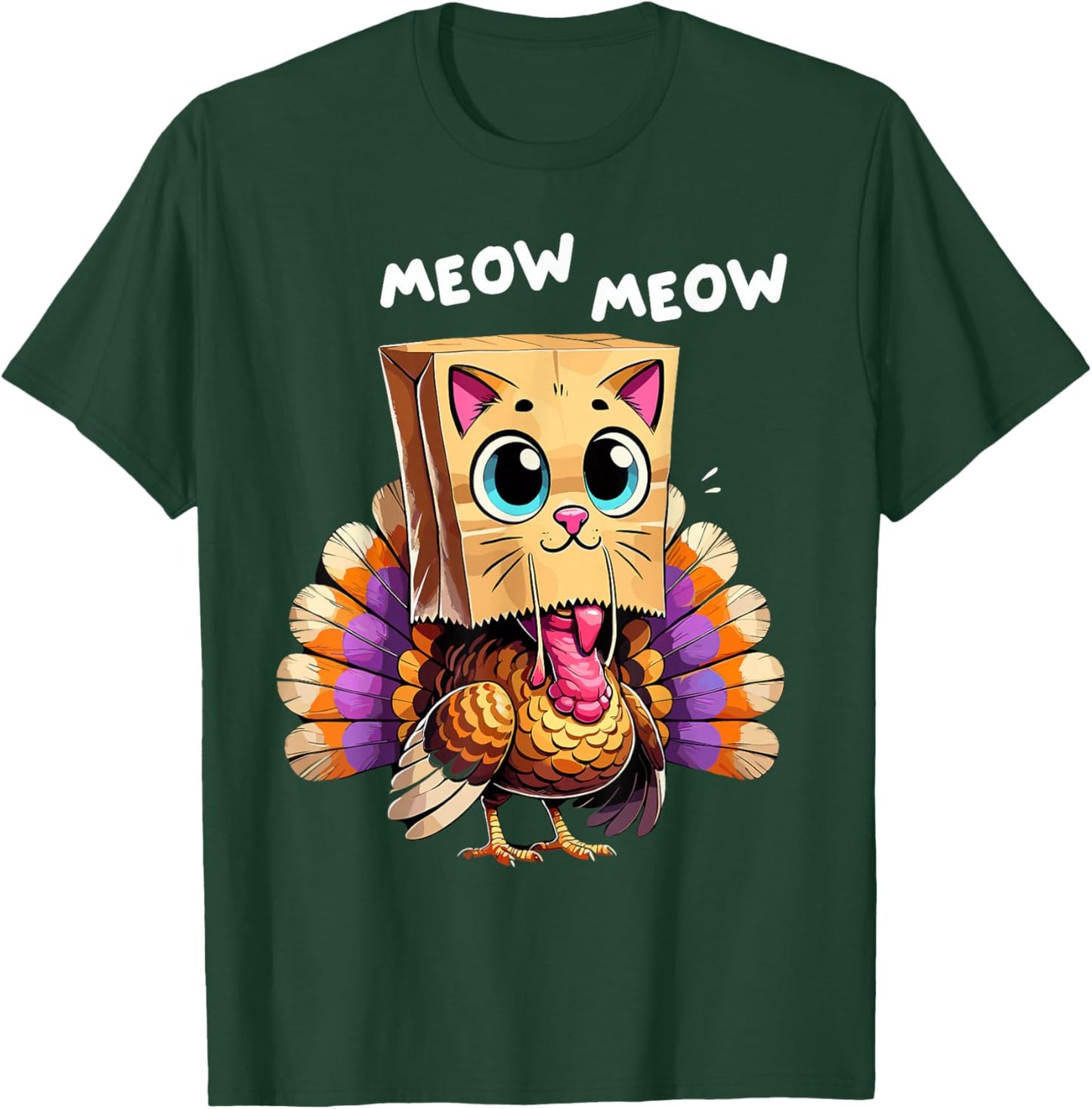 Turkey Cat Meow Thanksgiving Shirts Women Thanksgiving Gifts T-Shirt - T-Shirt | Forest