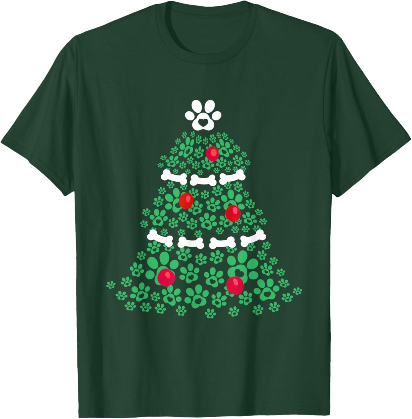 Cute Xmas Dog Paw Christmas Tree Puppy Lovers Men Women Kids T-Shirt - T-Shirt | Forest