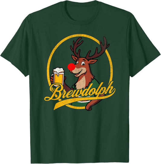 Funny BREWDOLPH Reindeer Christmas Beer Drinker Drinking T-Shirt - T-Shirt | Forest