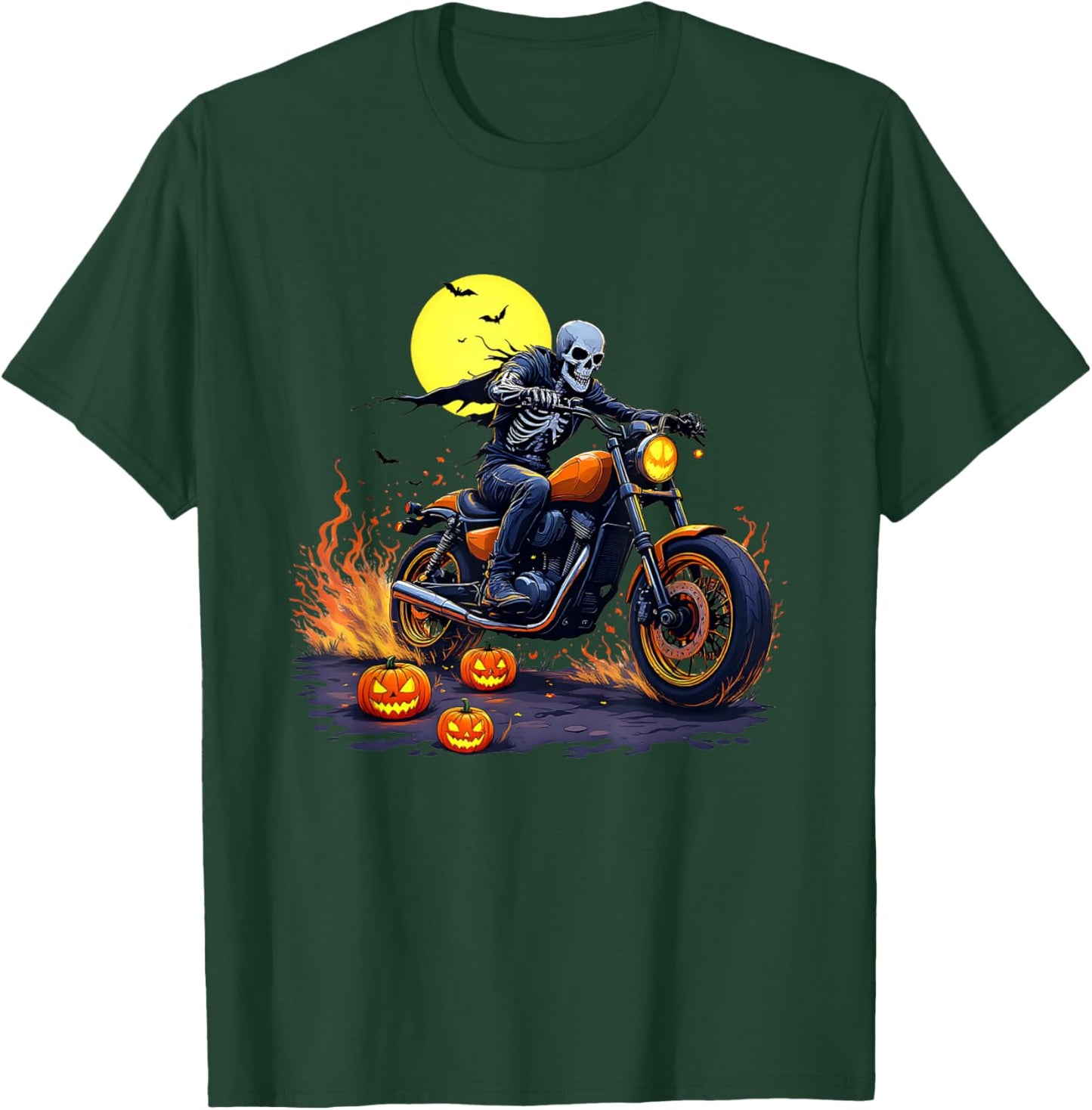 Halloween Skeleton Motorcycle Rider Skull Biker T-Shirt - T-Shirt | Forest
