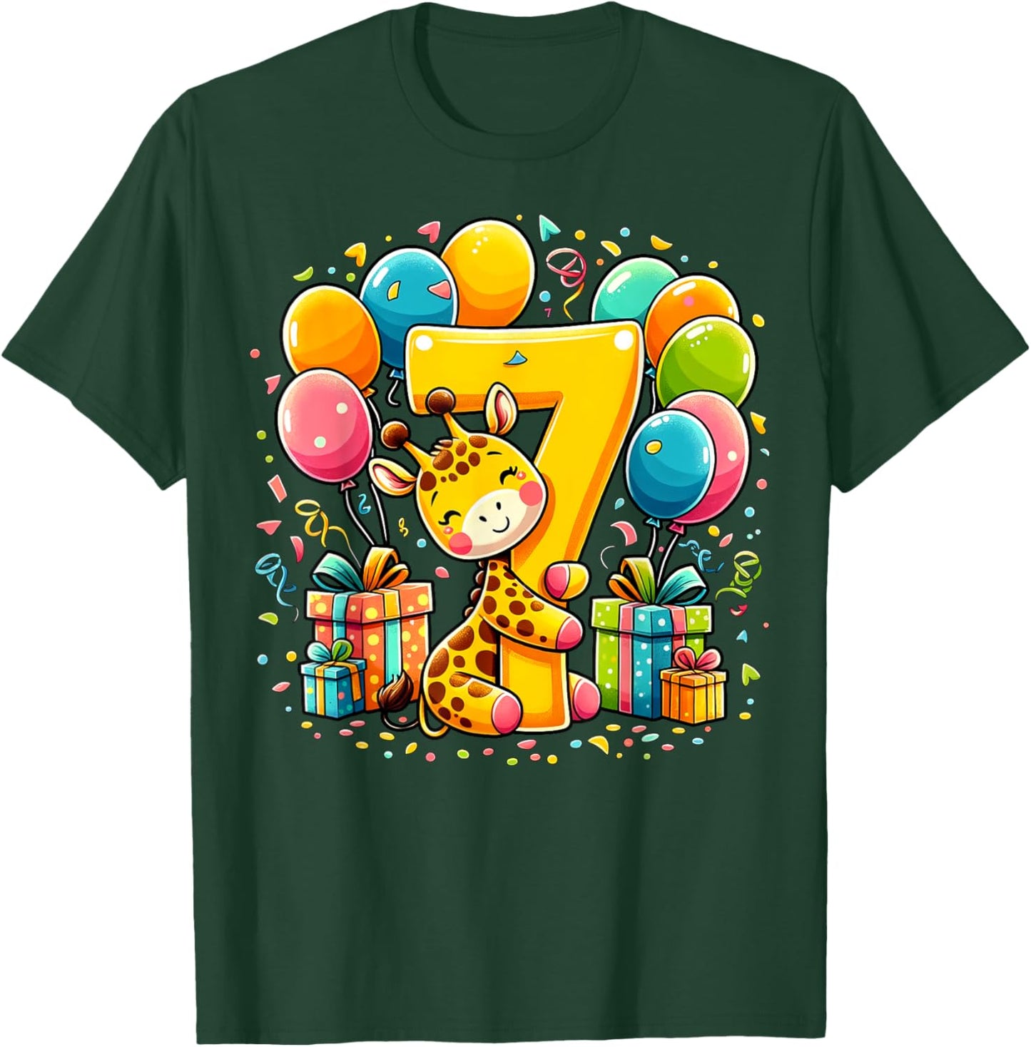 Giraffe 7th birthday boy girl 7 years seventh seven Giraffe T-Shirt - T-Shirt | Forest