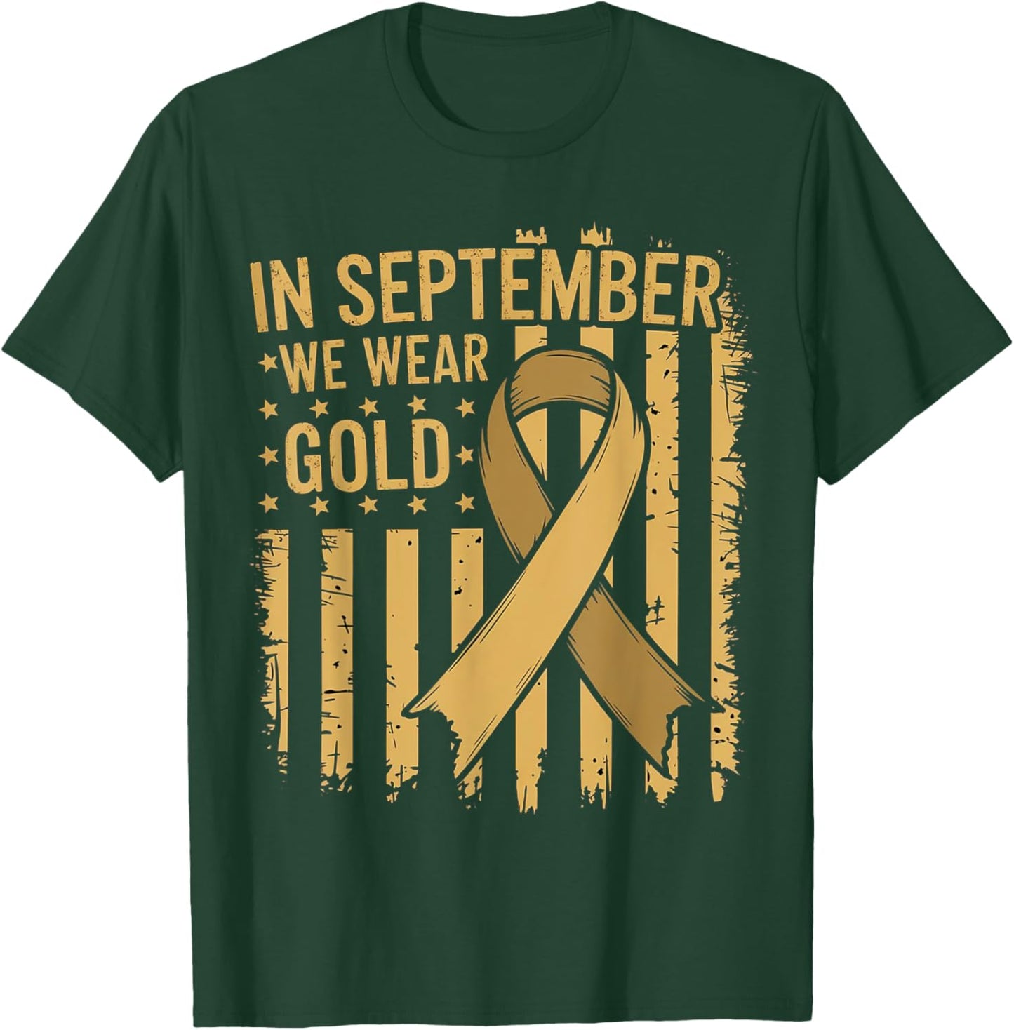 In September We Wear Gold Childhood Cancer Awareness US Flag T-Shirt - T-Shirt | Forest