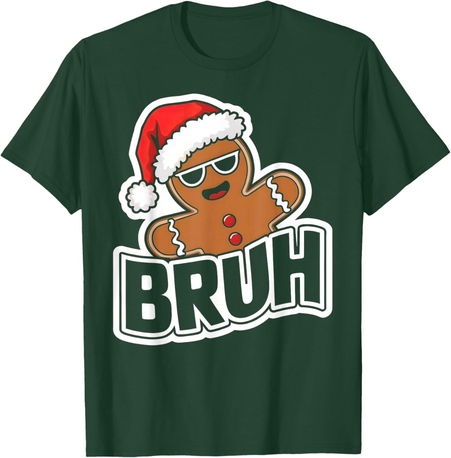Bruh Funny Christmas Gingerbread Man Teens Boys Kids T-Shirt - T-Shirt | Forest