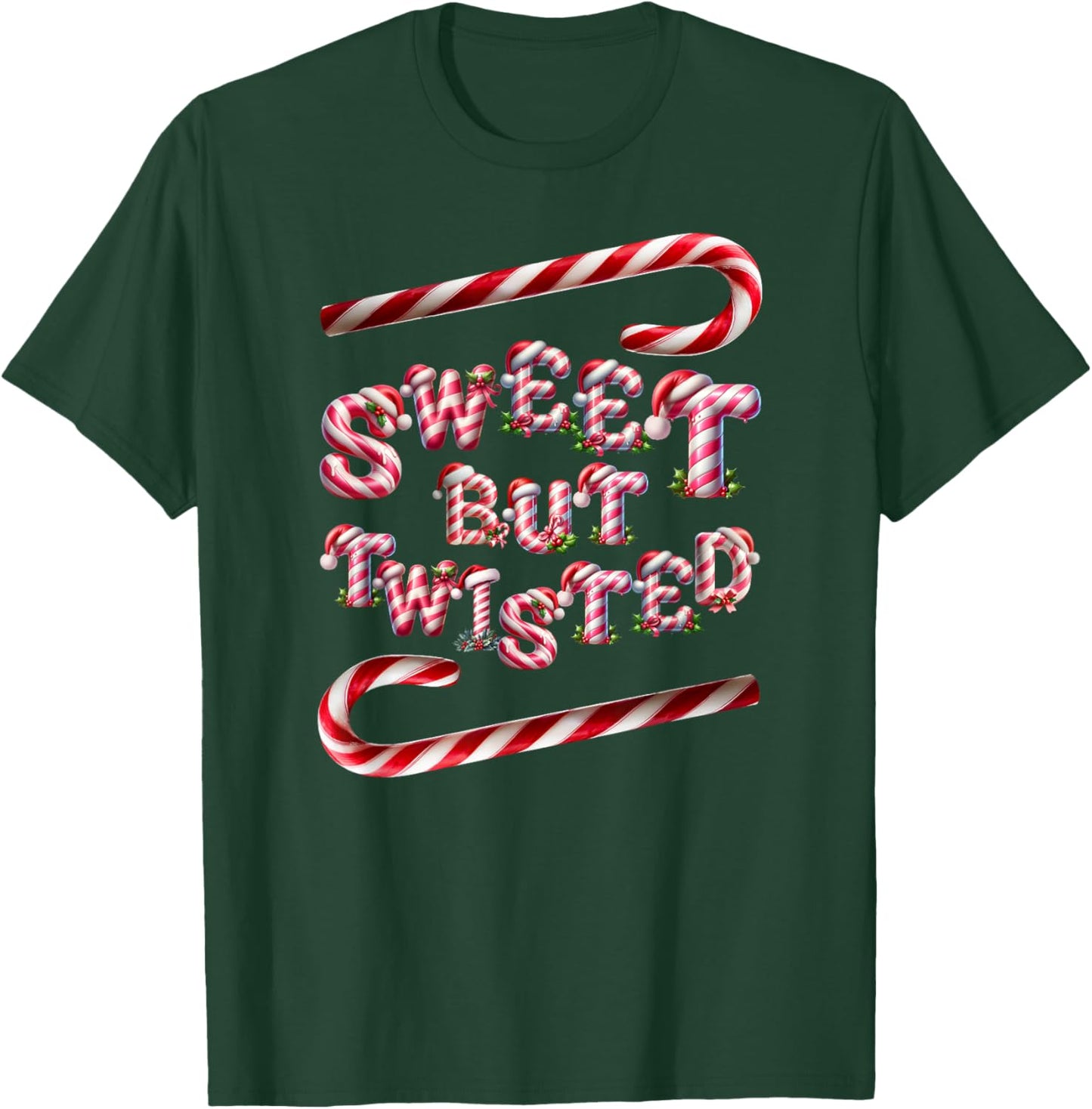 Sweet But Twisted. Two Candy Cane Sticks. Funny Xmas T-Shirt - T-Shirt | Forest