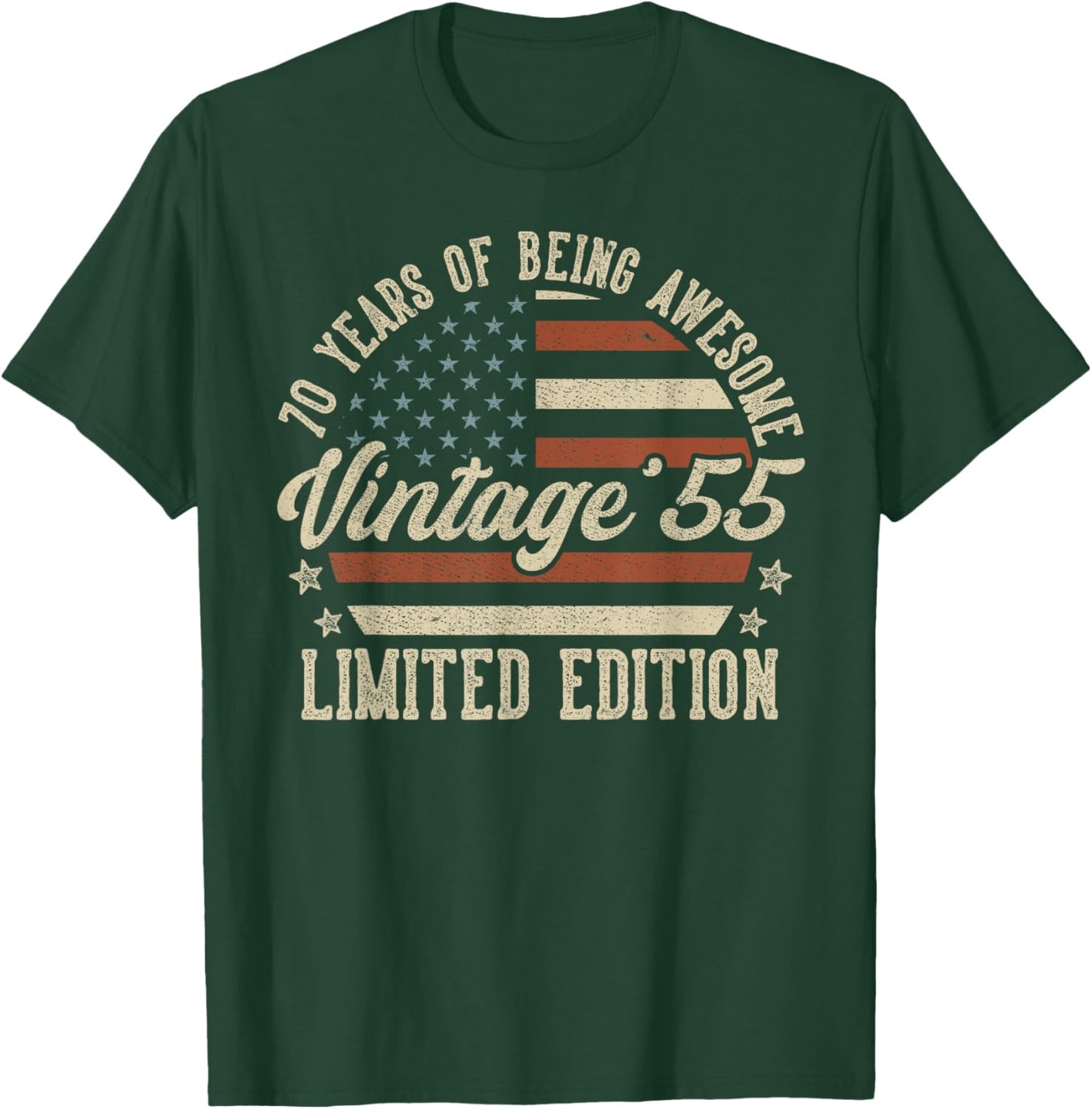 Vintage 1955 70th Birthday Gift 70 Years Old American Flag T-Shirt - T-Shirt | Forest