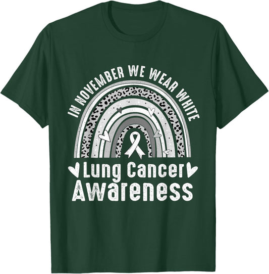 In November We Wear White Lung Cancer Awareness Rainbow T-Shirt - T-Shirt | Forest