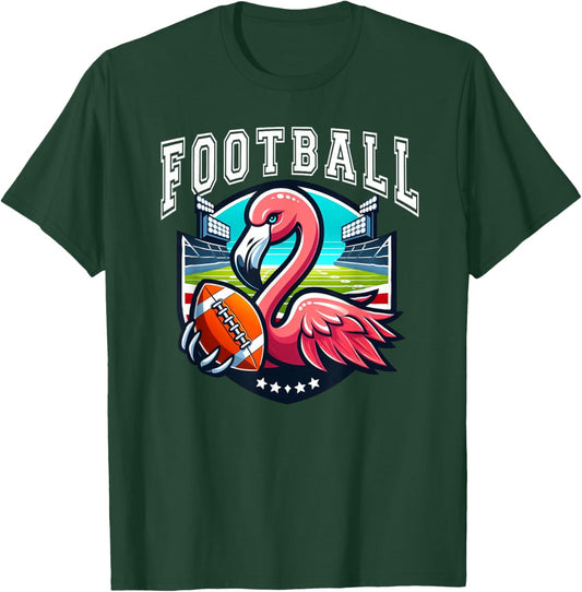 Football Pink Flamingo Playing Football T-Shirt - T-Shirt | Forest